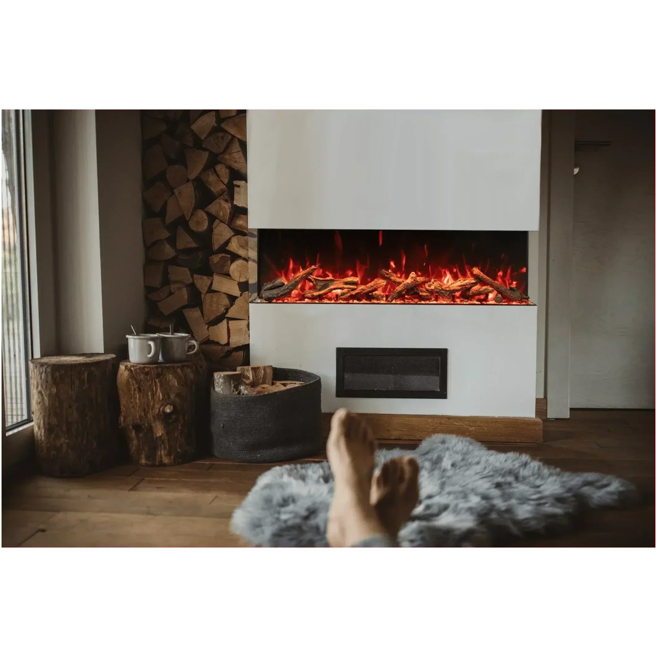 Amantii Tru View Bespoke 75" Three-Sided Indoor/Outdoor Electric Fireplace with WiFi Control