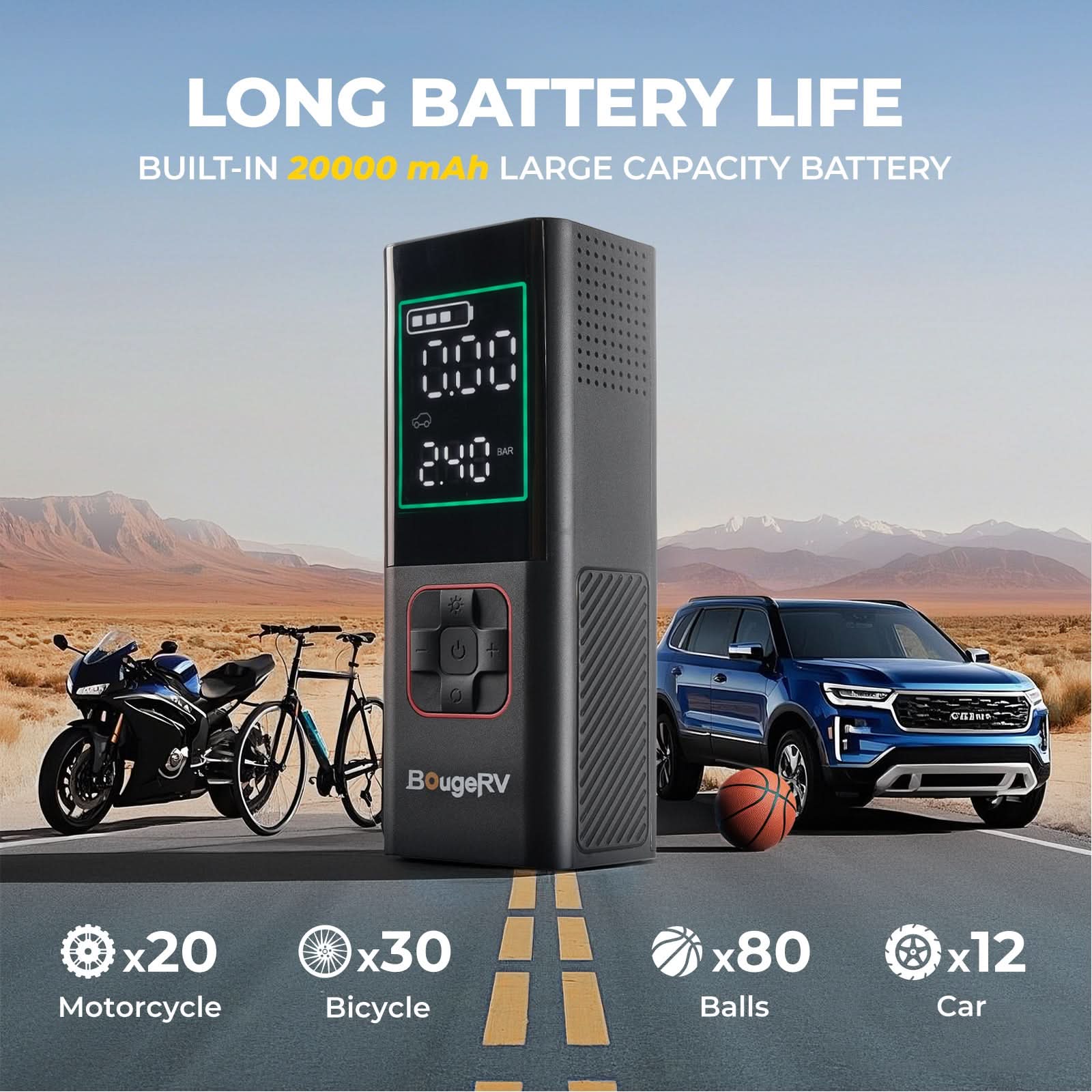 BougeRV 20,000mAh 160 PSI Tire Inflator Portable Air Compressor (SC)