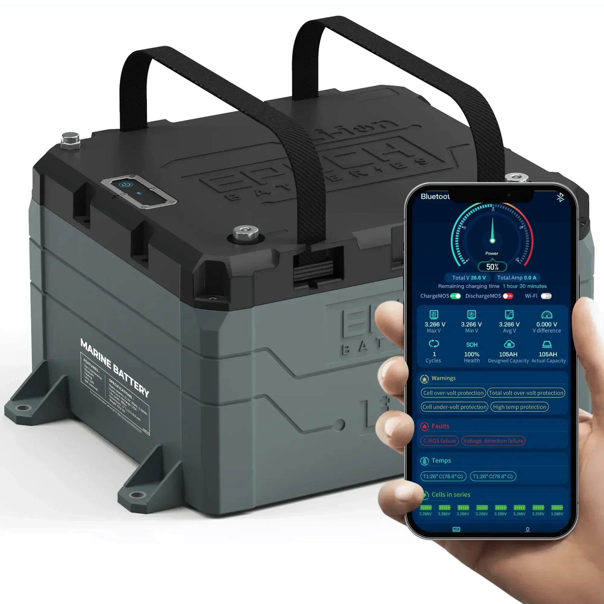 Epoch Batteries 48V 50Ah LiFePO4 Lithium Battery - Bluetooth, Heating, Waterproof (SC)