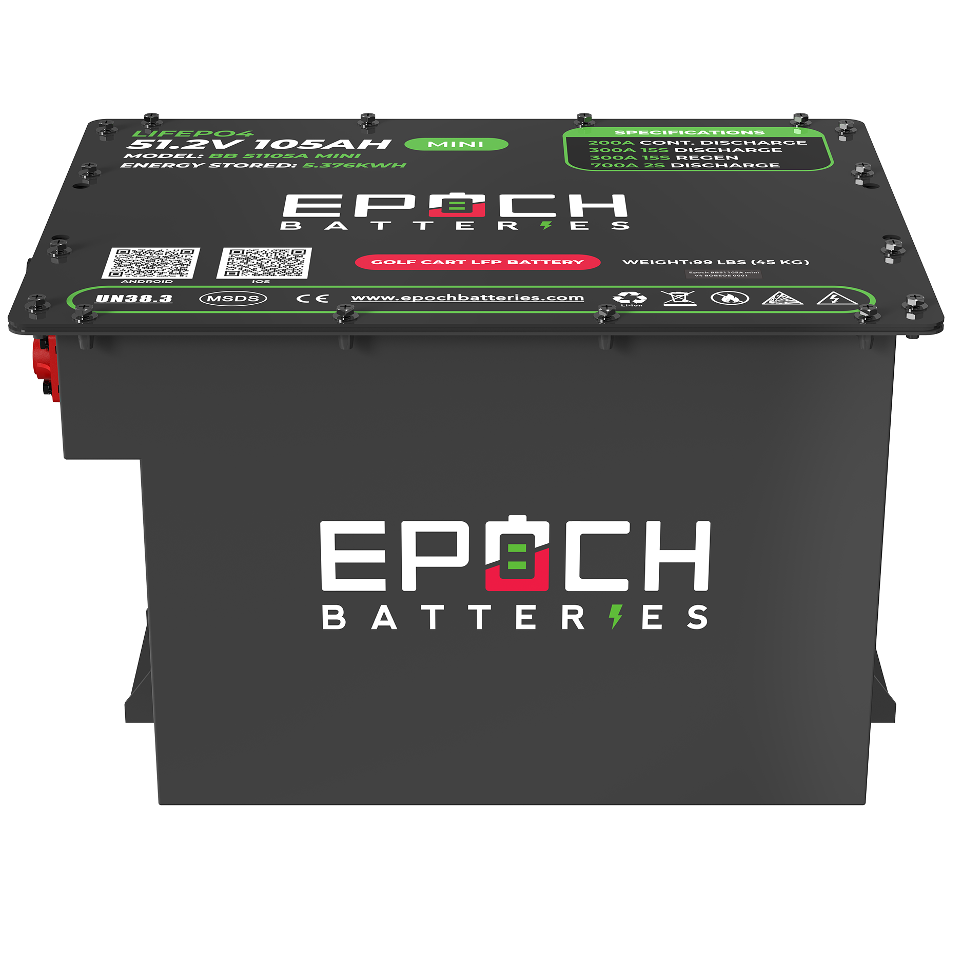 Epoch 48V 105Ah MINI - Lithium (LiFePO4) Golf Cart Battery - Complete Kit (SC)