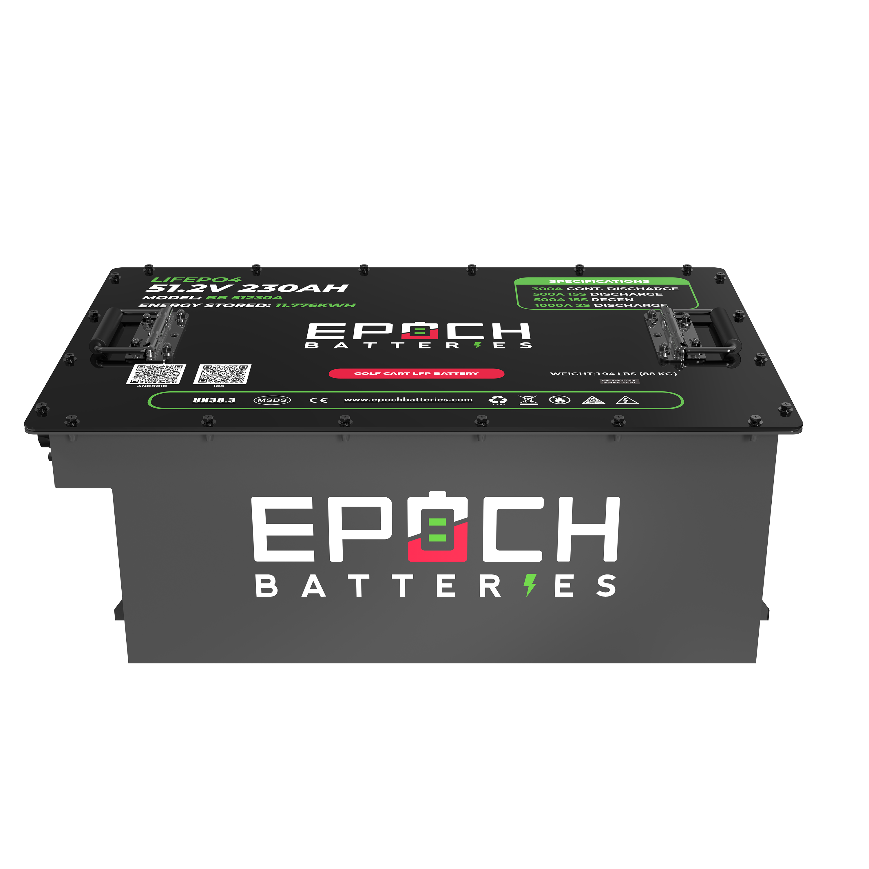Epoch 48V 230Ah - LiMax Series - Lithium (LiFePO4) Golf Cart Battery - Complete Kit (SC)