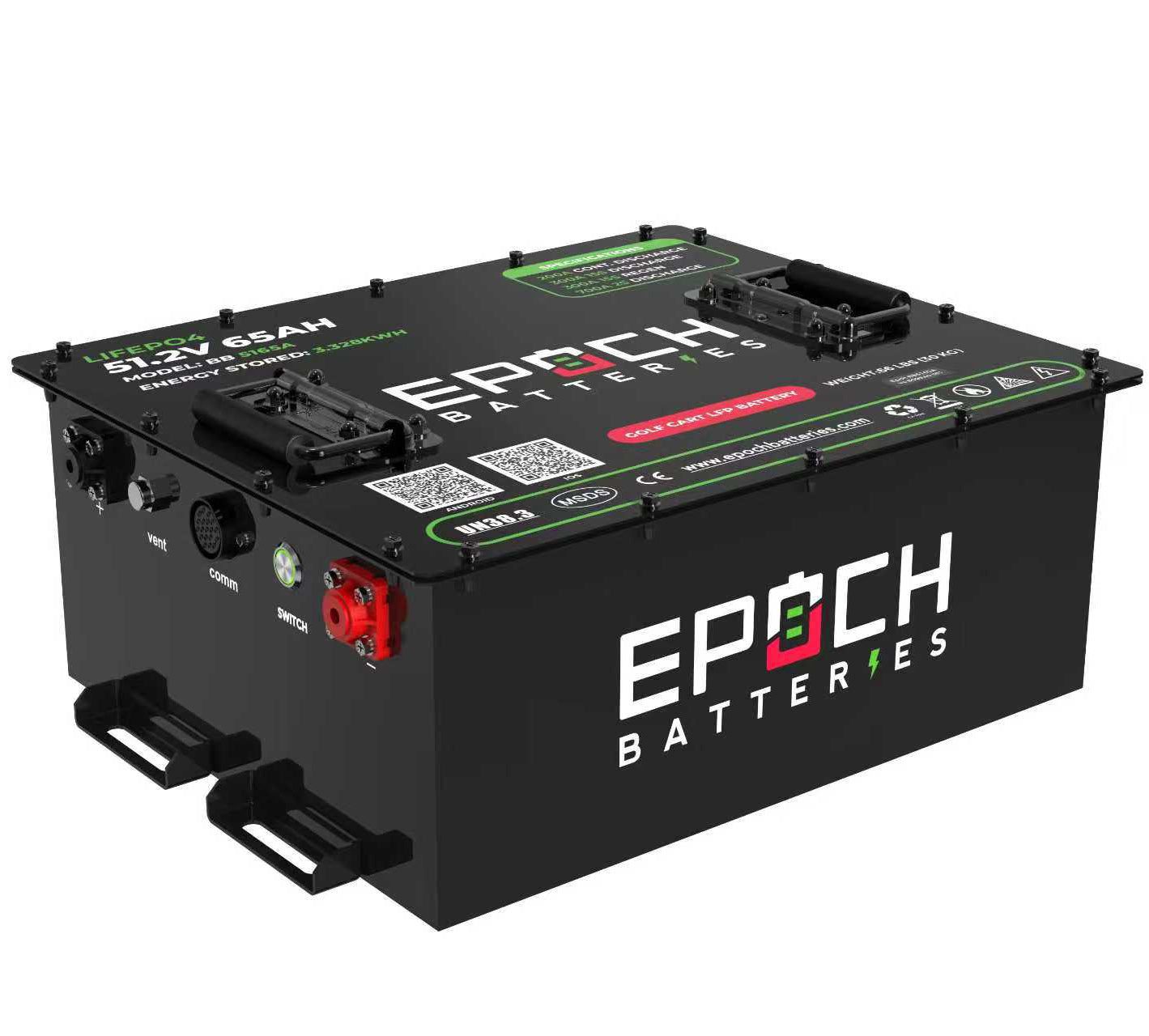 Epoch Batteries 48V 65Ah - LiMax Series - Lithium (LiFePO4) Golf Cart Battery - Complete Kit