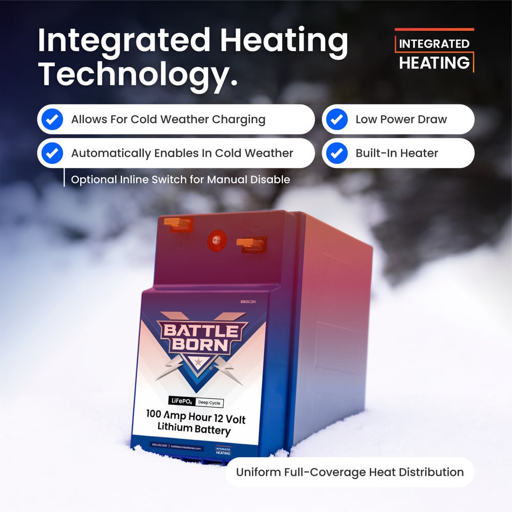Battle Born 100Ah 12V GC2 LiFePO4 Heated Battery Kit (SC)