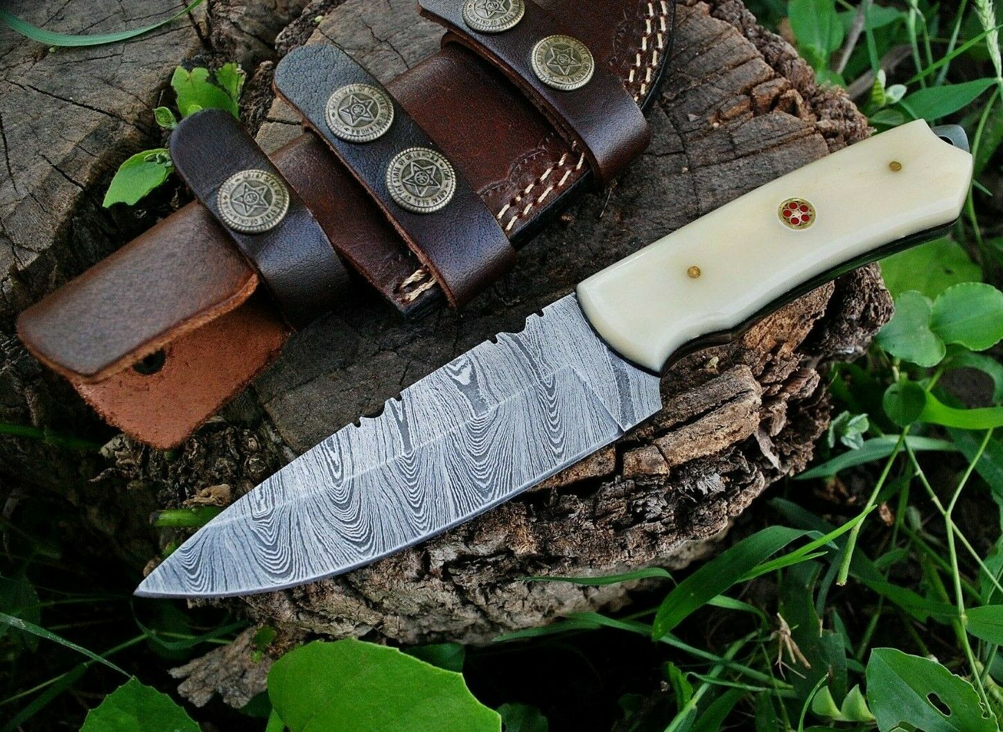 Custom Handmade Damascus Steel Hunting Skinning Knife (SC)