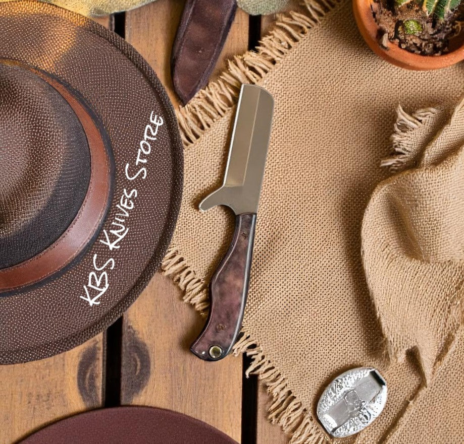 Cowboy Bull Cutter Knife – 8" D2 Steel Blade with Colored Bone Handle & Leather Sheath (SC)