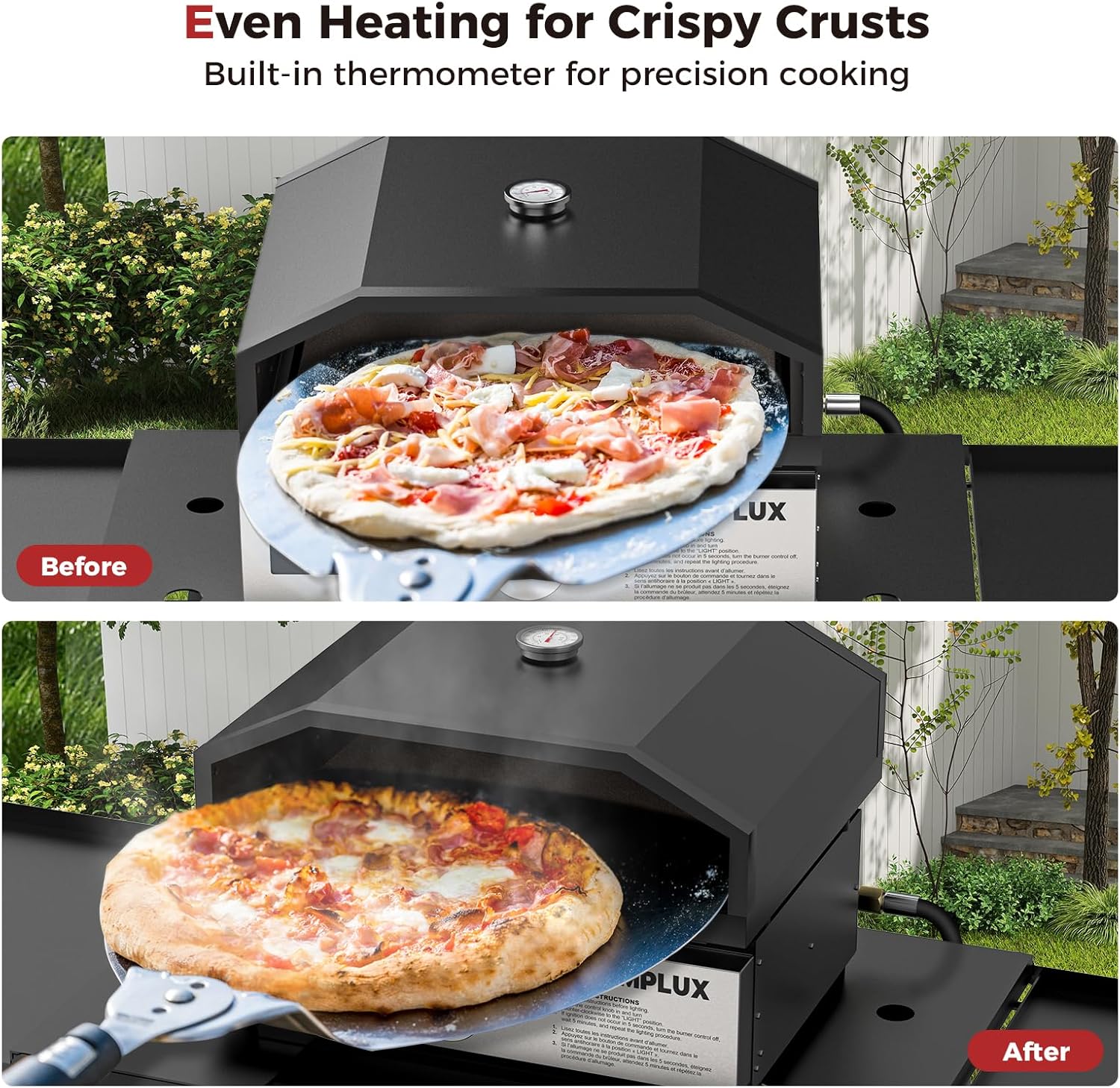 CAMPLUX Portable Propane Grill & Pizza Oven Combo, 11,000 BTU Tabletop Gas Griddle with 17" Pizza Oven Kit and Cordierite Stone, Compact Outdoor Mini Oven for Crispy Pizza, Camping, RV & Tailgating
