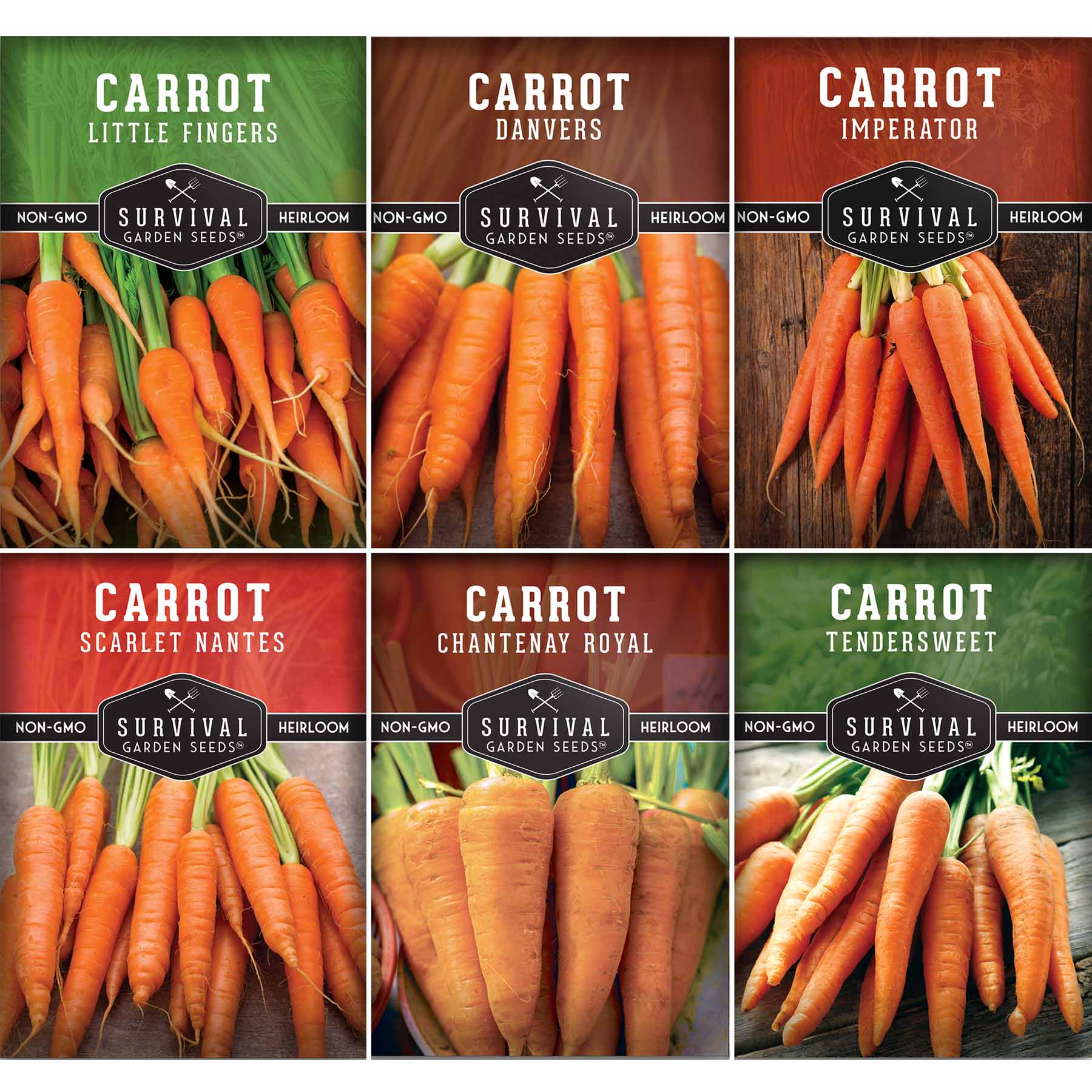 Carrots Collection - Scarlet Nantes, Imperator, Little Fingers, Chantenay Royal, Danvers and Tendersweet (SC)