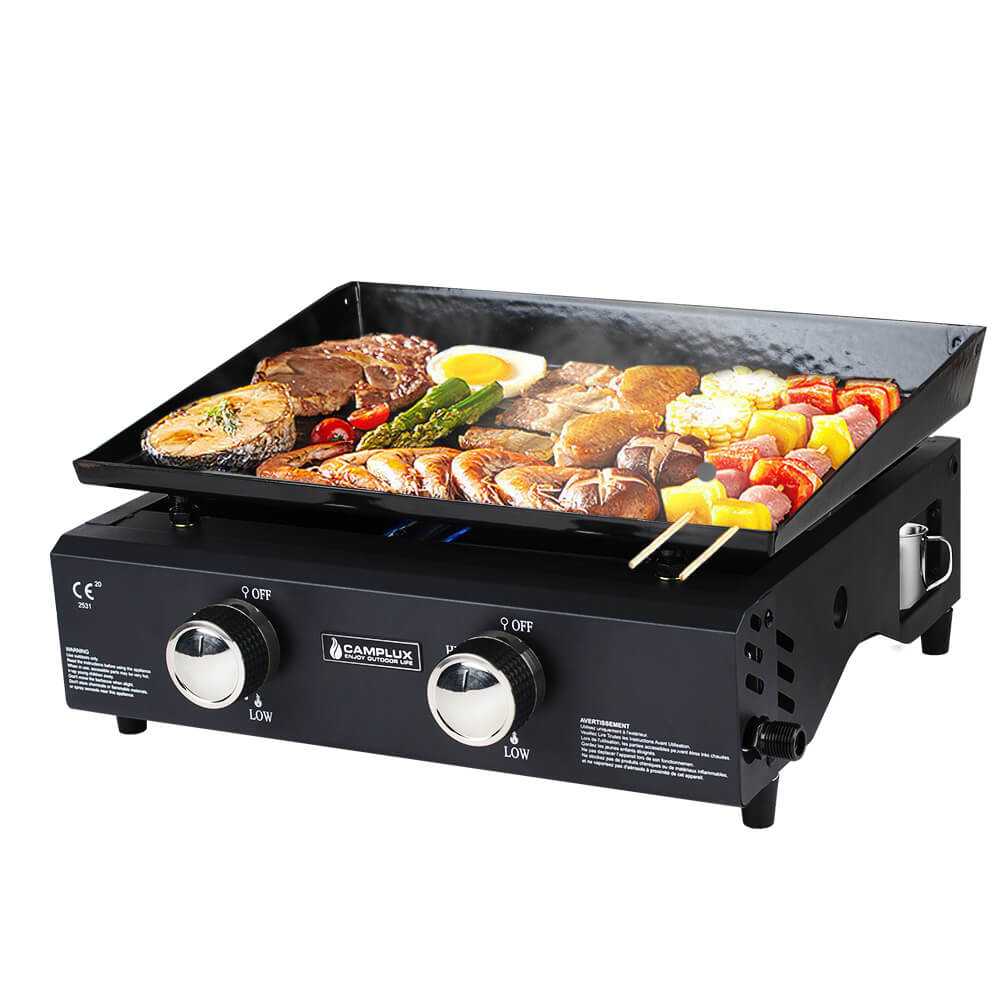 Camplux GP102B Tragbarer 2 Brenner Gasgrill Schwarz, 1700cm², ideal zum Kochen im Freien und Camping