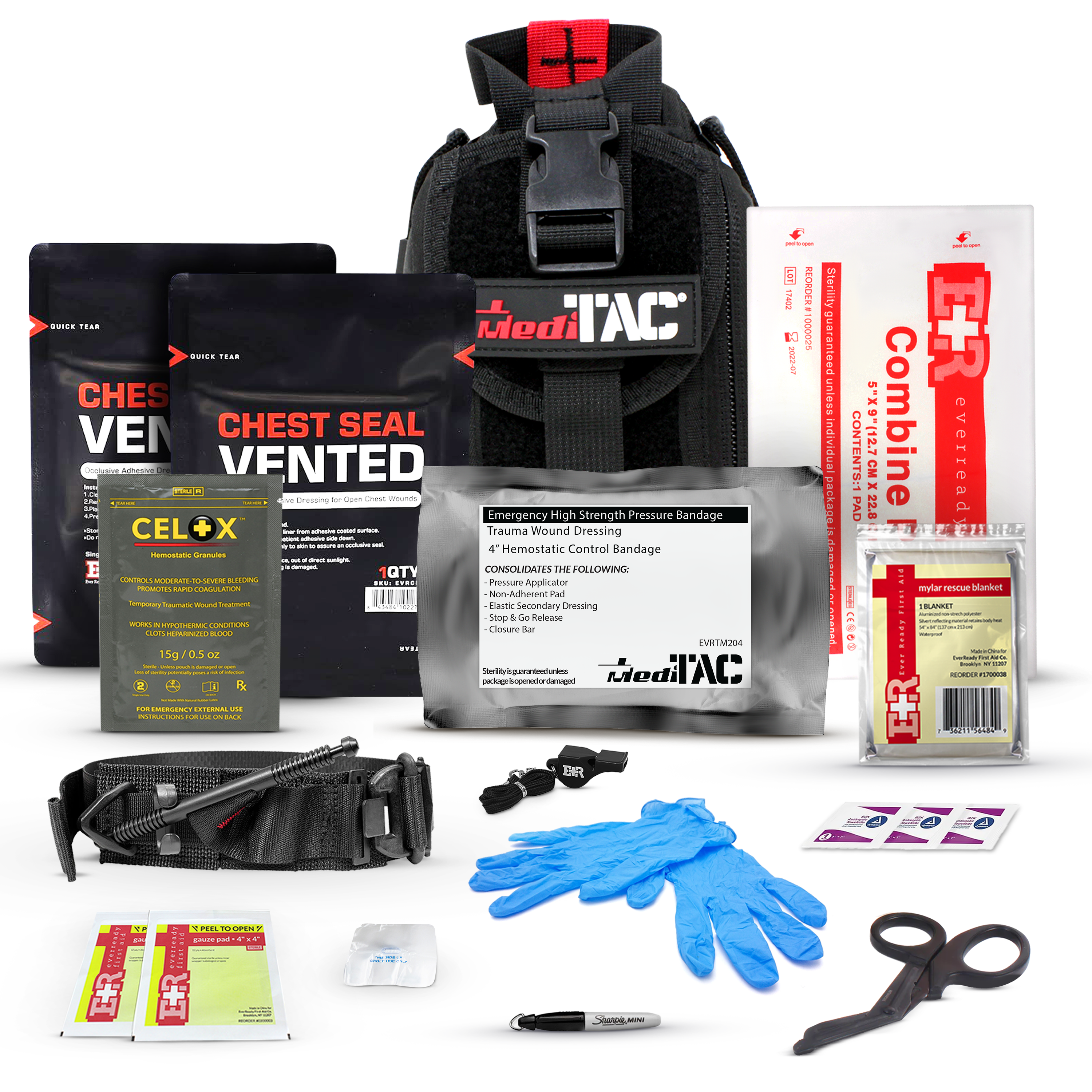 Premium Tactical IFAK Kit w Rip-Away Velcro, SOF Tourniquet & CELOX (SC)