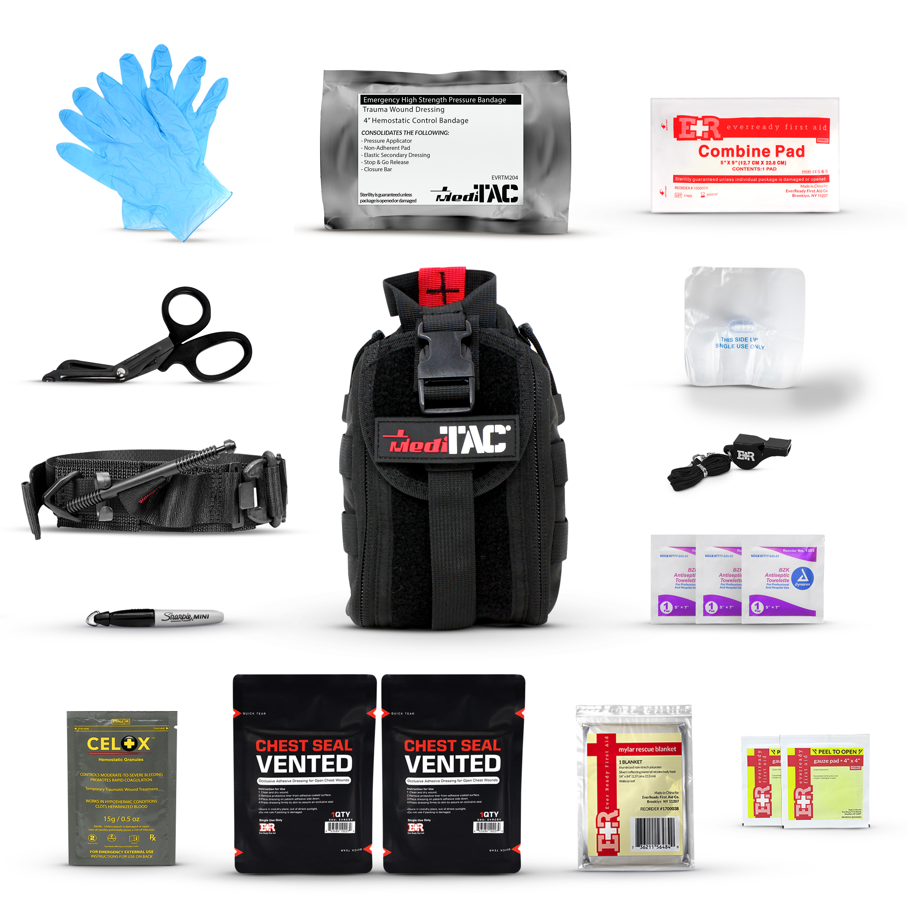Premium Tactical IFAK Kit w Rip-Away Velcro, SOF Tourniquet & CELOX (SC)