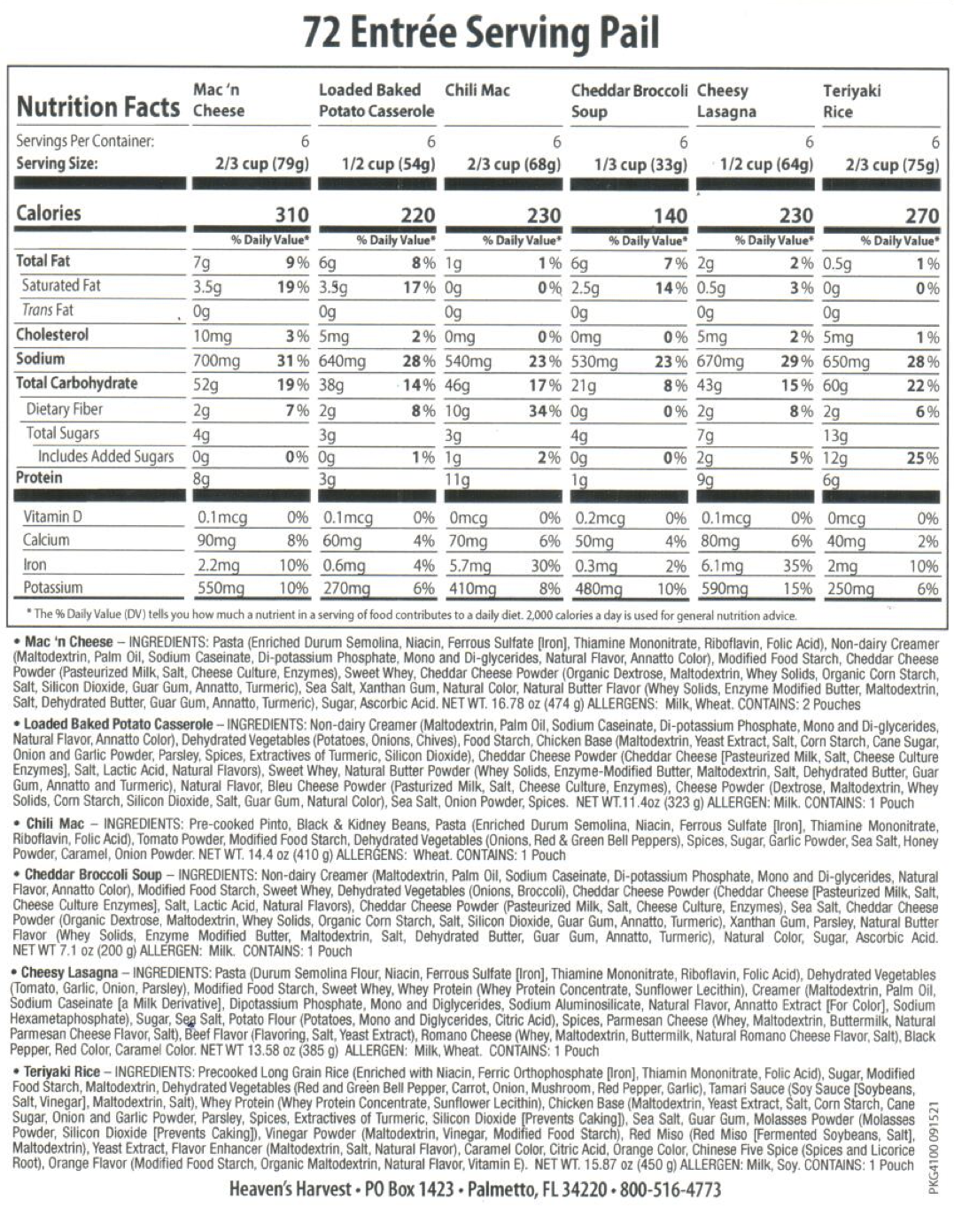 Entree Bucket  - 12 Pack - Emergency Survival Food Kit