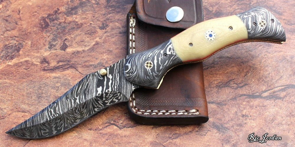 Everyday Carry Custom Handcrafted Damascus Steel Folding Pocket Knife with G10 & Damascus Bolster Handle – The Vanguard (SC)