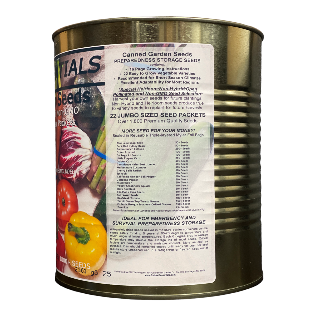 22 Different Heirloom/Non-GMO Canned Vegetable / Garden Seeds for Long Term Storage (SC)