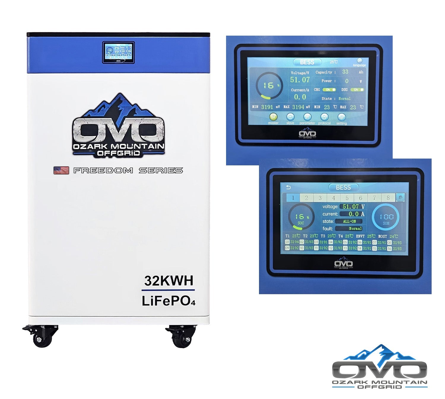 OMO Freedom Series 48V 32KW Heated LifePO4 Lithium Battery