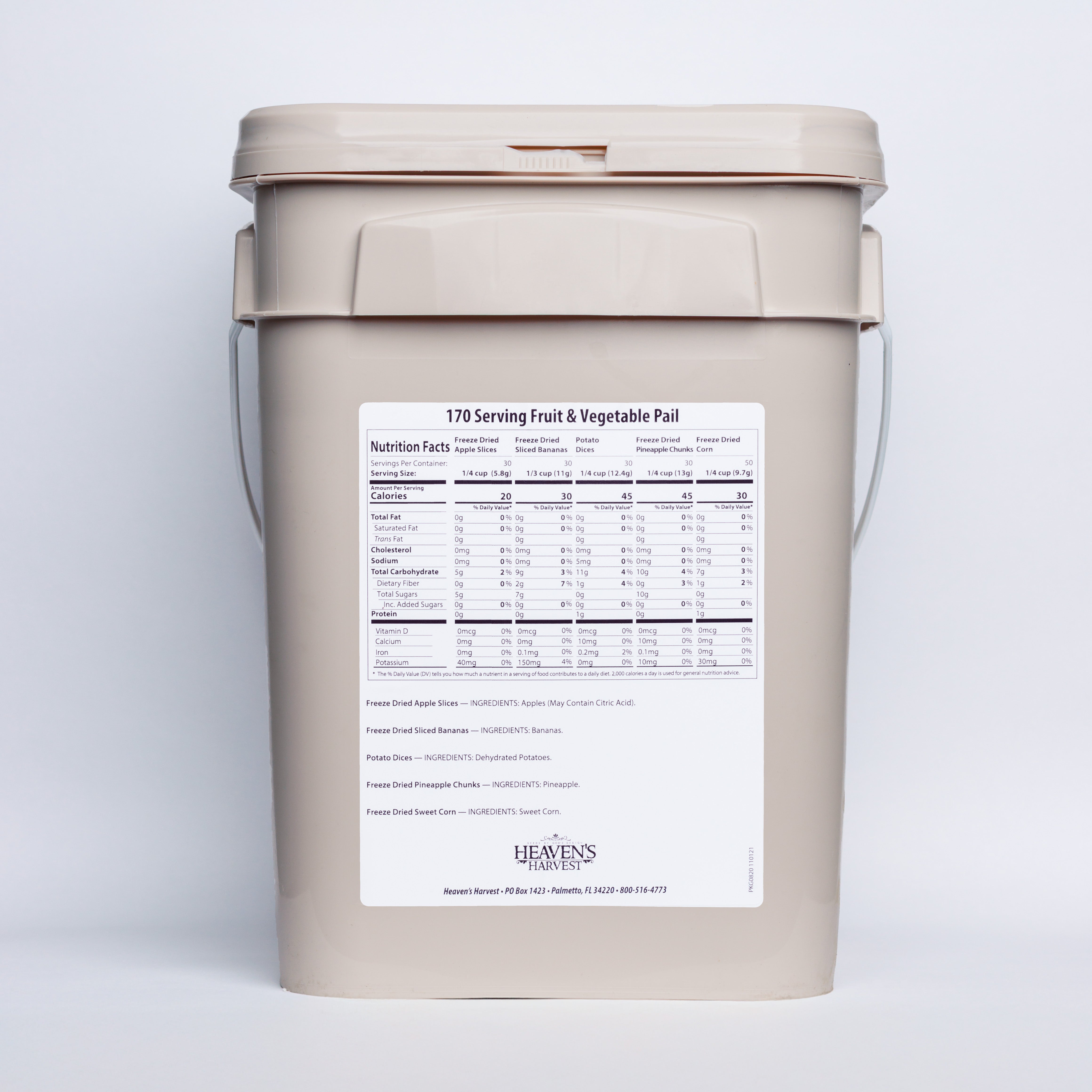 Fruit & Vegetable Bucket - 1 Person 1 Month - 170 servings - Emergency Survival Food Kit