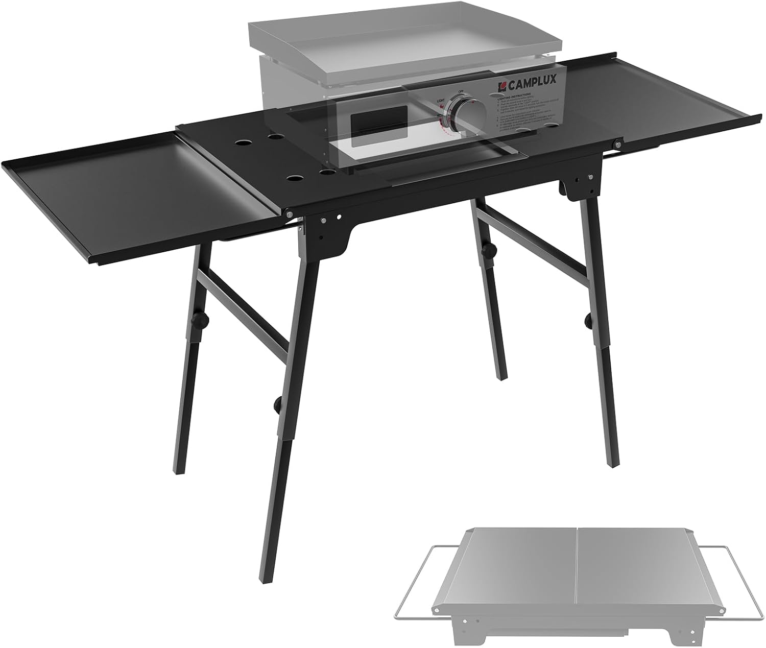 CAMPLUX Griddle Stand for 17” / 22” Tabletop Griddles, Foldable Grill Stand with Dual Side Shelves, 18.1–29.2” Adjustable Height, Anti-Rust Outdoor Griddle Table for Camping & Tailgating