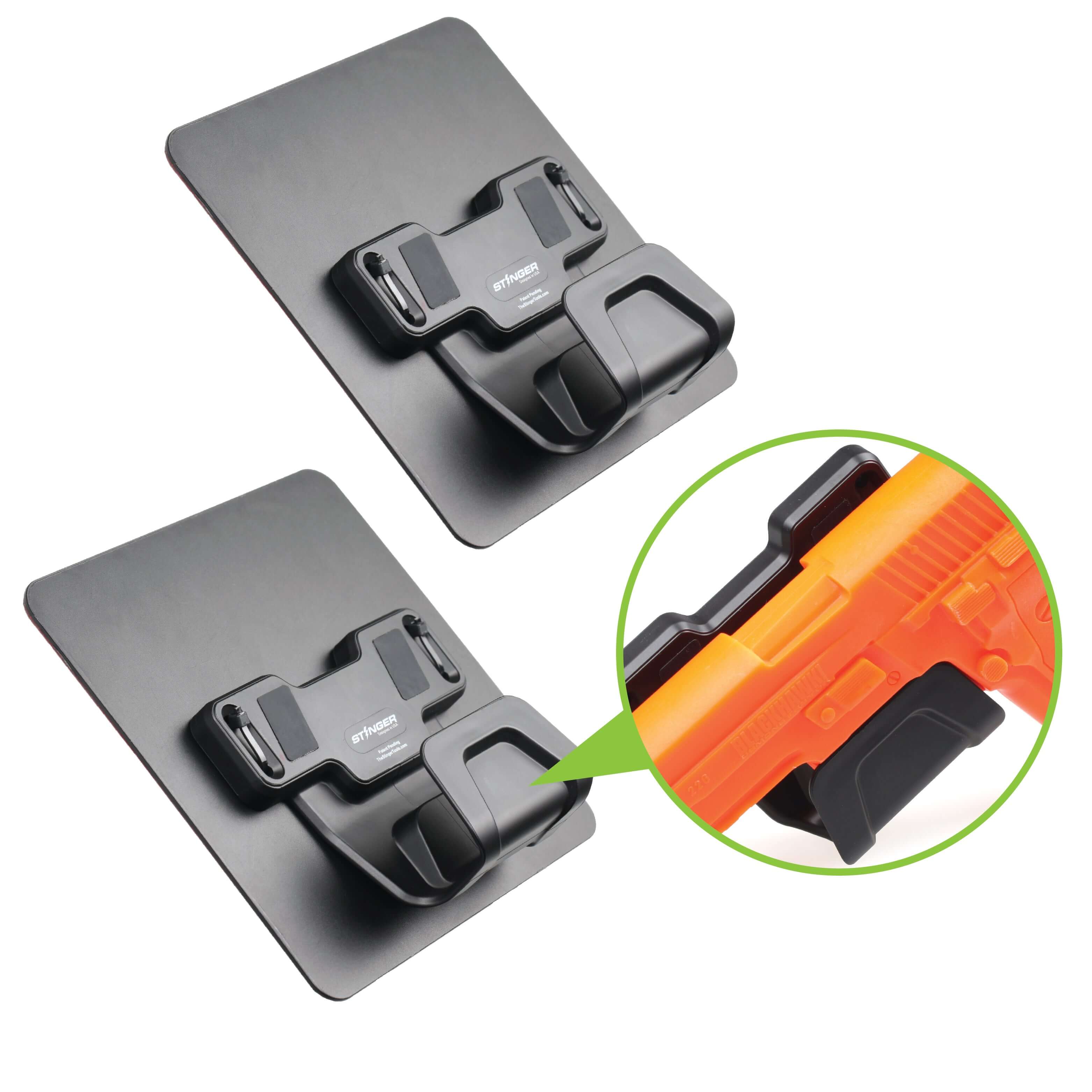 Stinger Magnetic Gun Mount w/ Safety Trigger Guard Protection, w/ Sticky Pad Non-Drill Solution (Black 2-Pack) (SC)