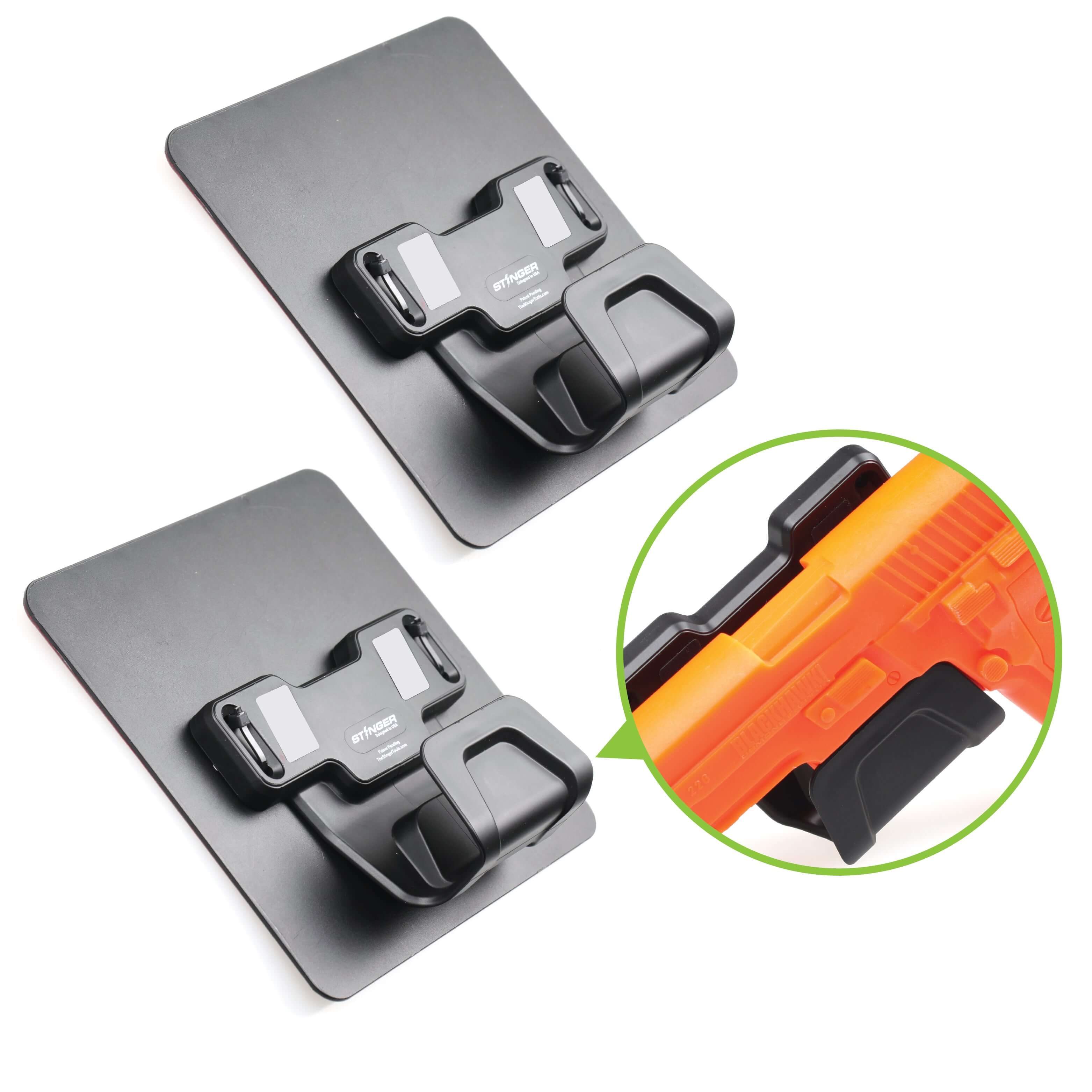 Stinger Magnetic Gun Mount w/ Safety Trigger Guard Protection, w/ Sticky Pad Non-Drill Solution (Black 2-Pack) (SC)