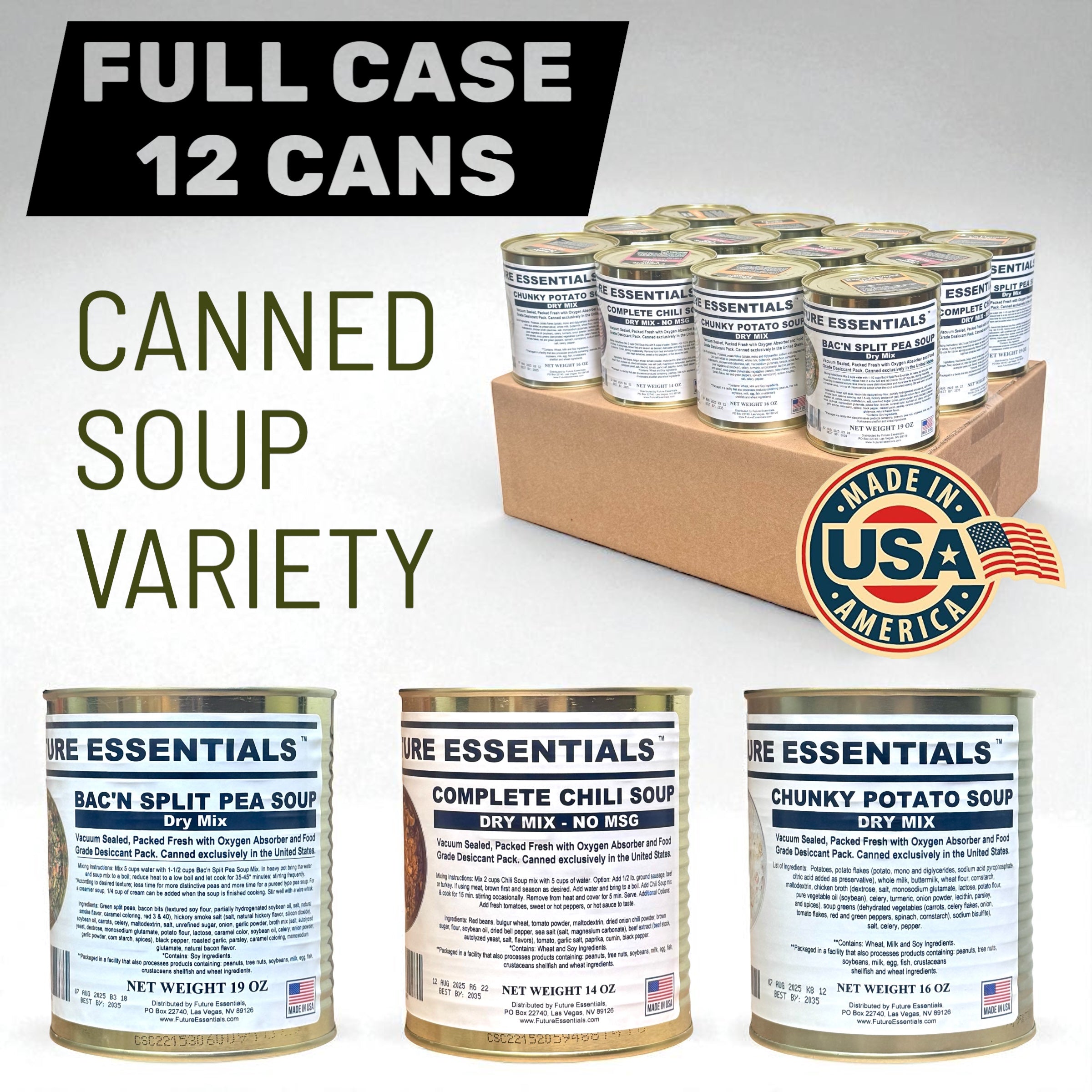 Case (12 Cans) of Future Essentials Canned Soup Variety