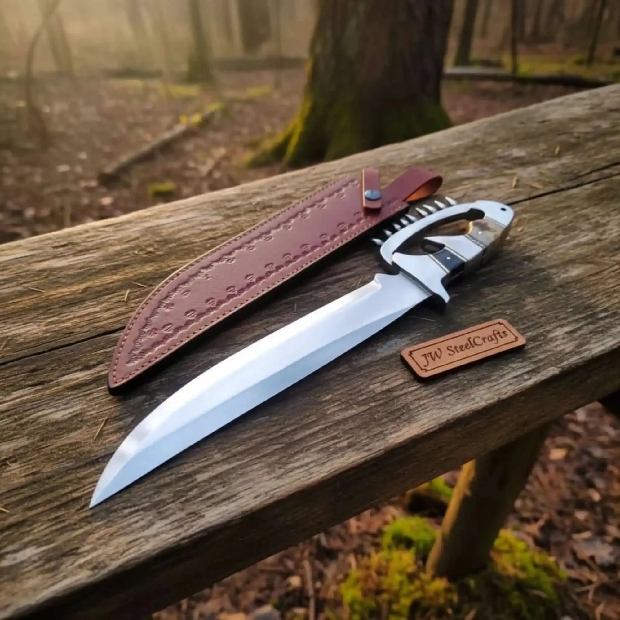 D-Guard Bowie Knife High Polish Blade Clip Point Fixed Blade JW SteelCrafts