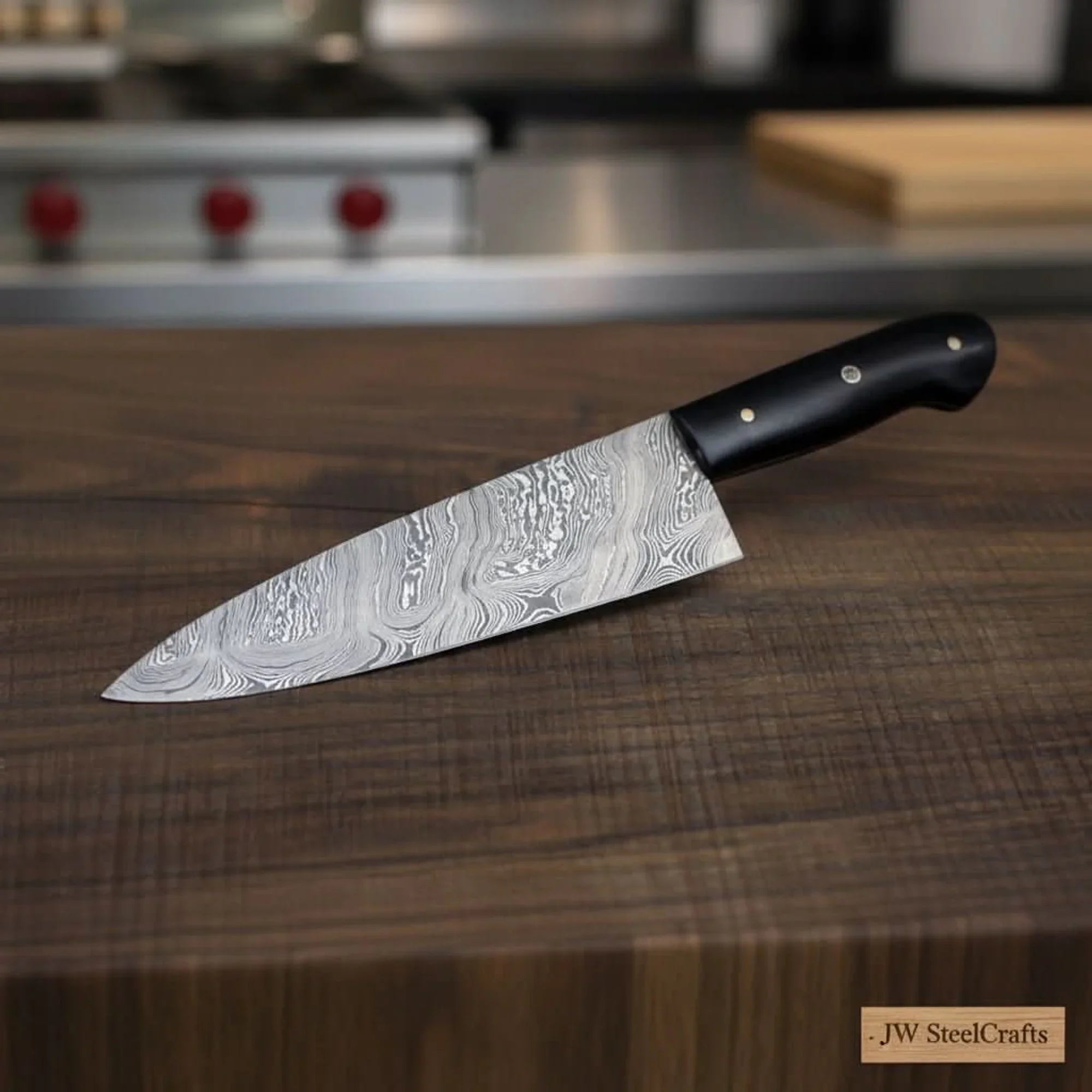 Handmade Damascus Gyuto Knife, Black Resin Handle Japanese Chef Knife, Forged Damascus Steel Kitchen Knife, Professional Gyuto, JW SteelCrafts