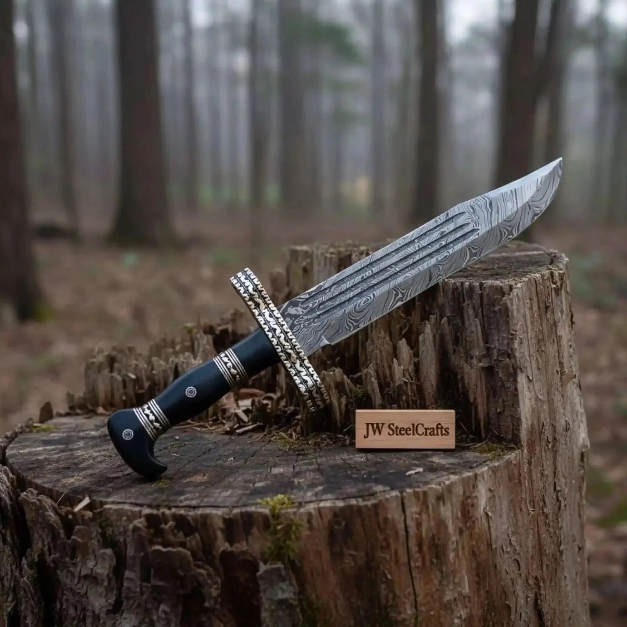 Handmade Coffin Handle Bowie Knife Hand-Engraved Damascus Steel