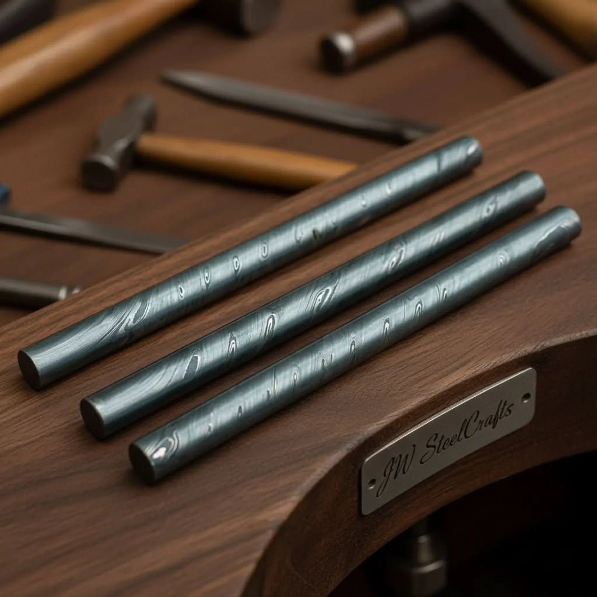 Anvilkin Damascus Rod 10" Handmade Twist Pattern Set of 3 Damascus Steel Twist Pattern Rods 25 mm for Rings Guards and Jewelry Making