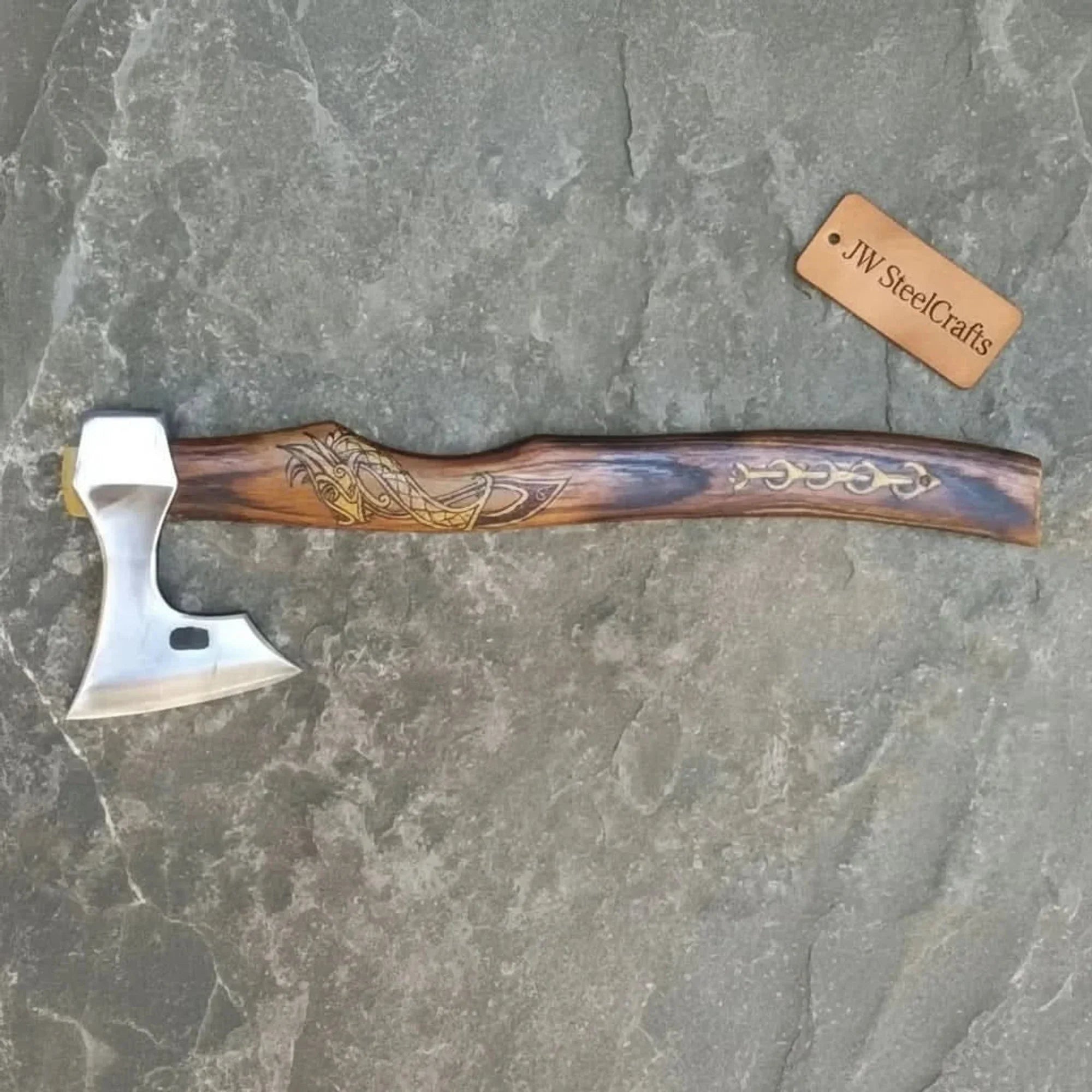 Handmade Viking Bearded Axe – Stainless Steel Head with Engraved Hardwood Handle | JW SteelCrafts