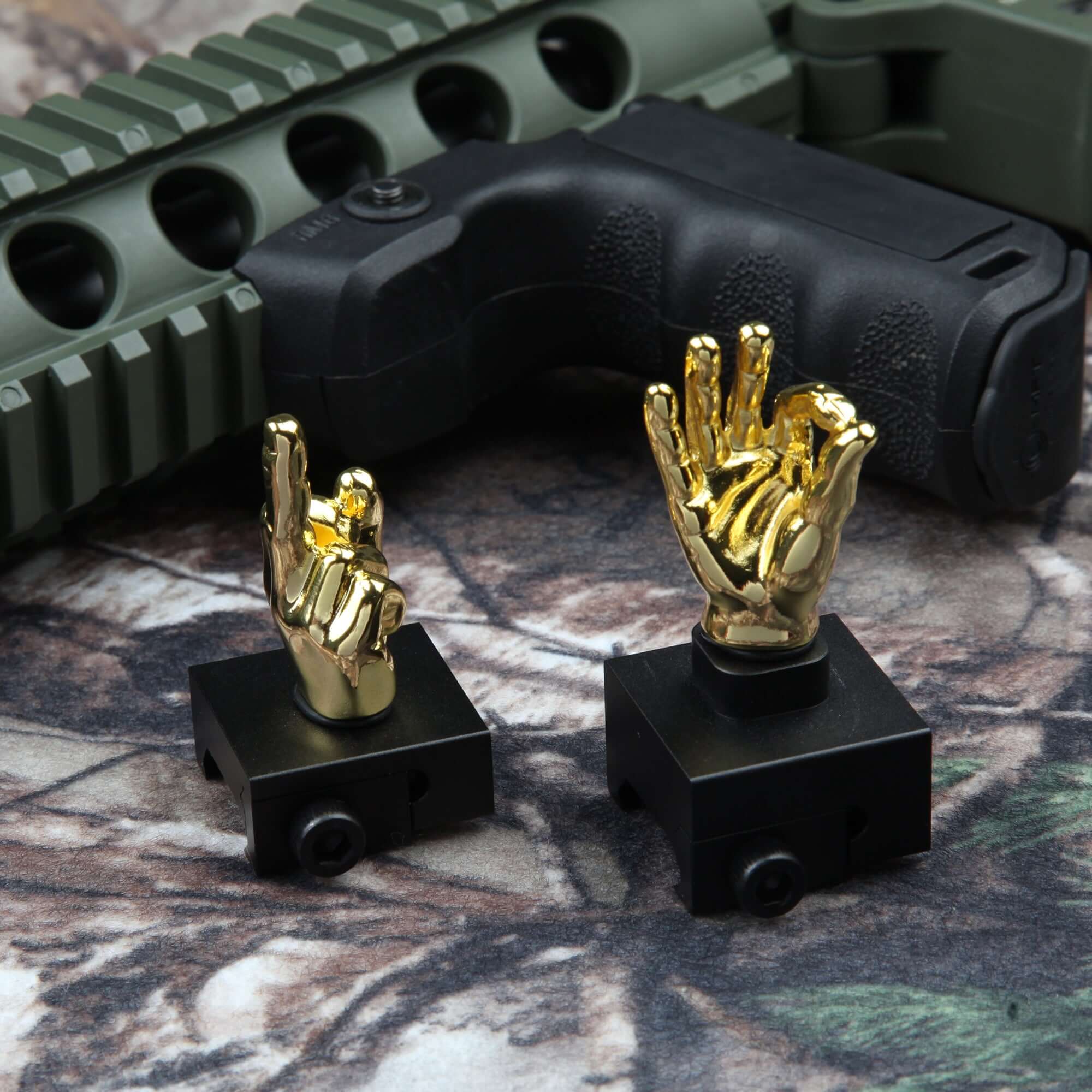 Golden Color Novelty Finger Iron Sight Set - Straight (Middle Finger & OK Hand) (SC)