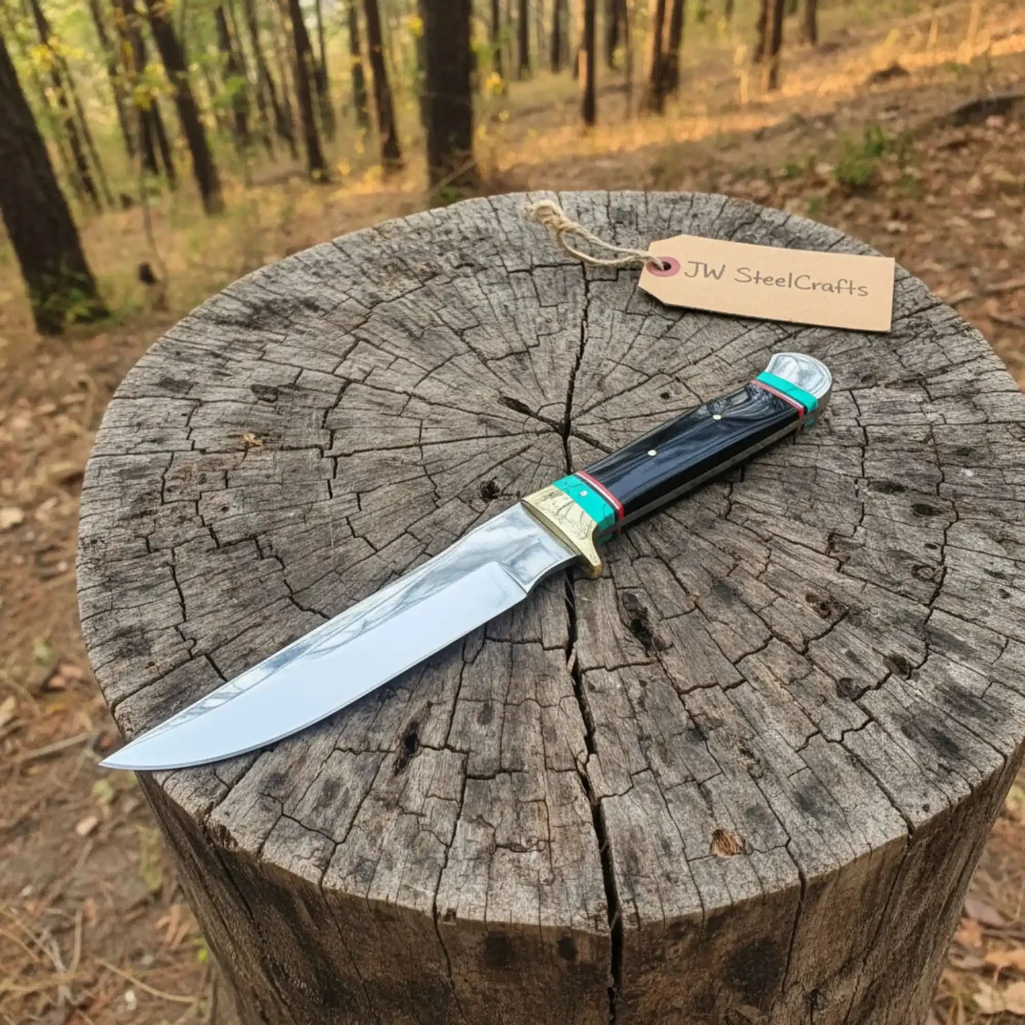 Carbon Steel 9-Inch Clip Point Bowie Knife — Buffalo Horn Handle with Turquoise Spacers