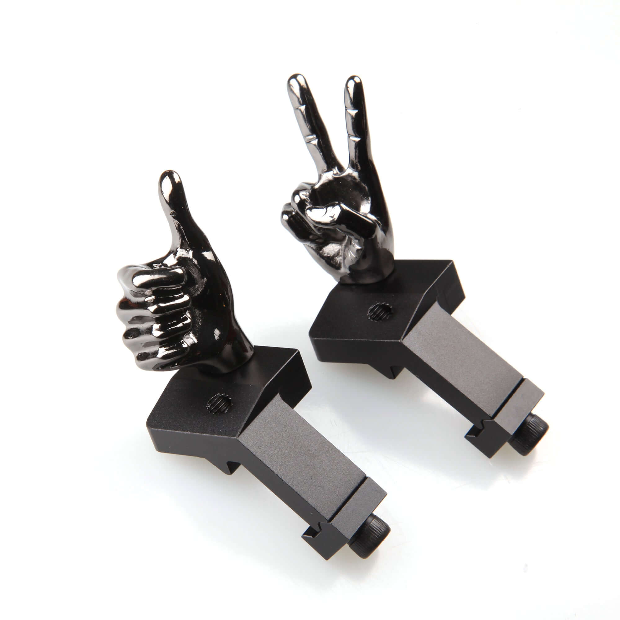 Gloss Tungsten Grey Color Novelty Finger Iron Sight Set - Offset 45 Degree (V Hand & Thumbs Up) (SC)