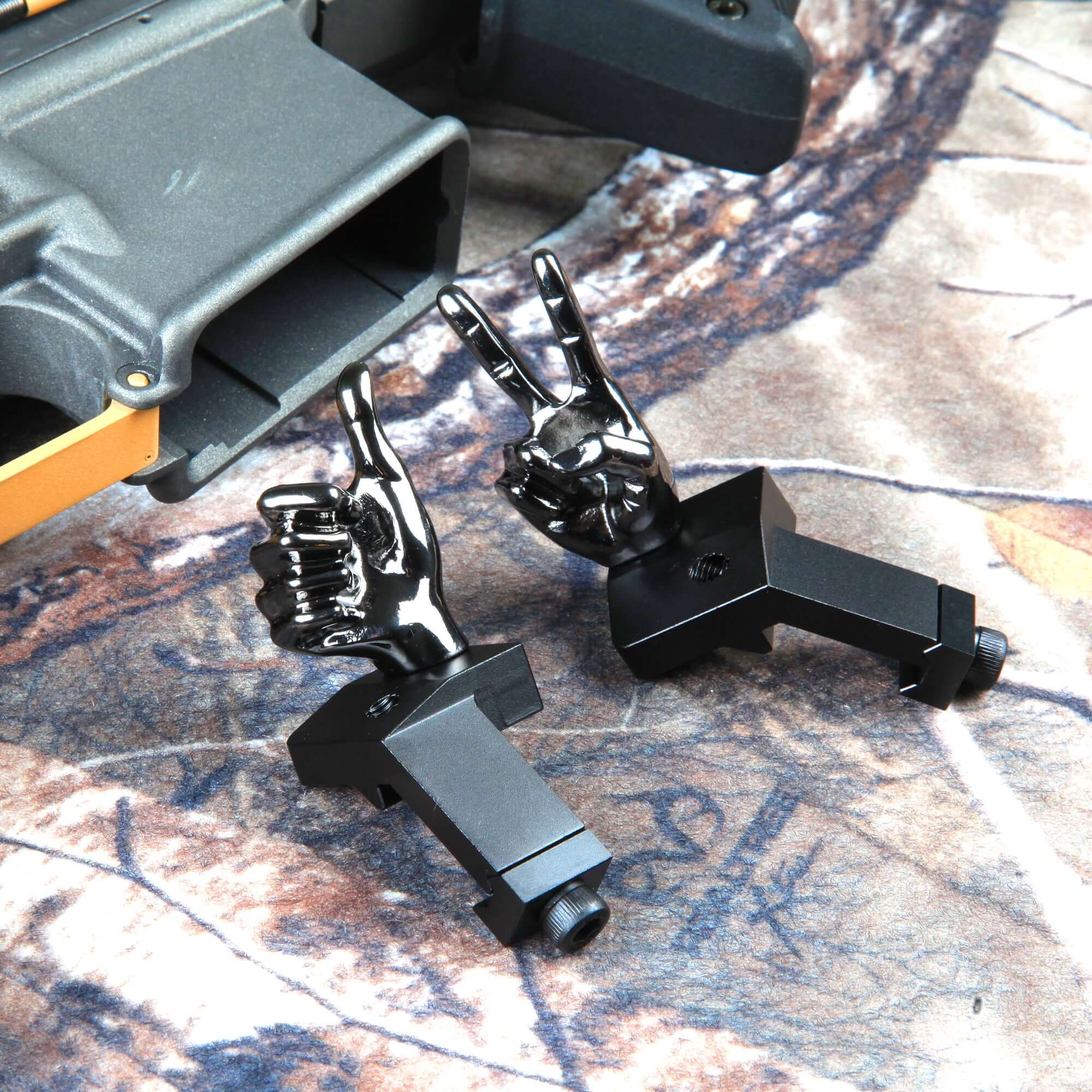 Gloss Tungsten Grey Color Novelty Finger Iron Sight Set - Offset 45 Degree (V Hand & Thumbs Up) (SC)