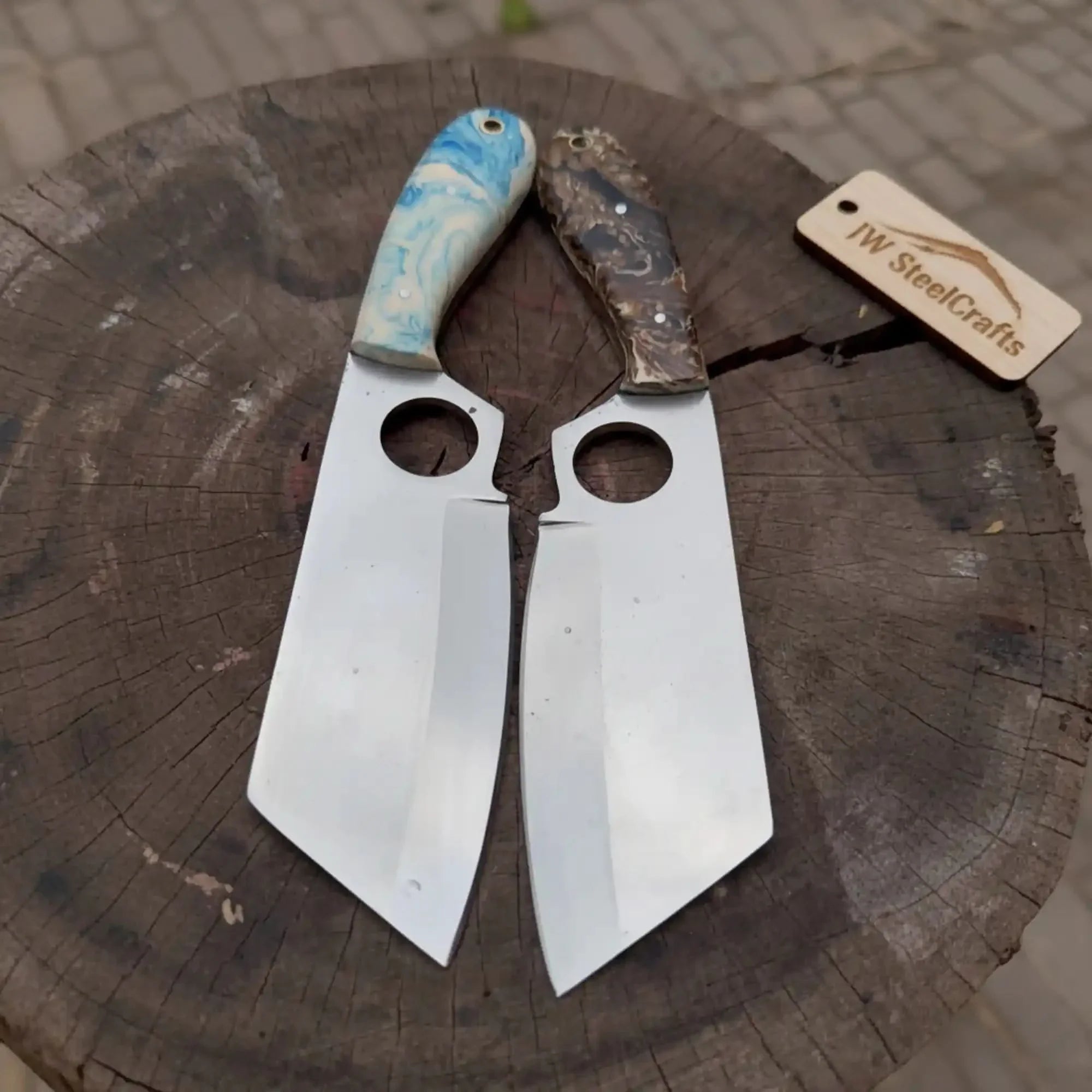 Mini Cleaver Knife Western Style Utility Cleaver Thumb Hole Resin Handle Fixed Blade