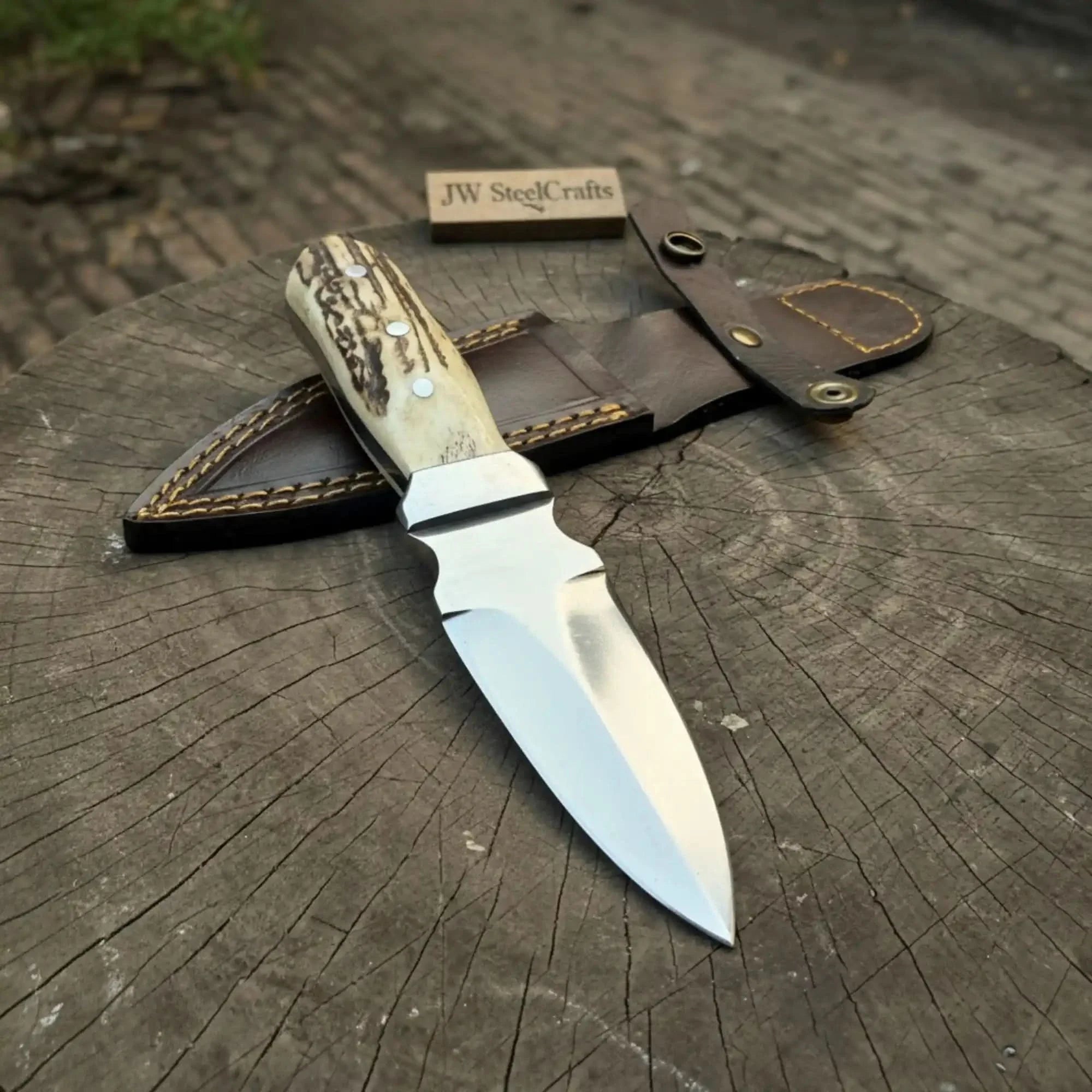 Handmade Dagger Knife with Stag Antler Handle | Full Tang Fixed Blade