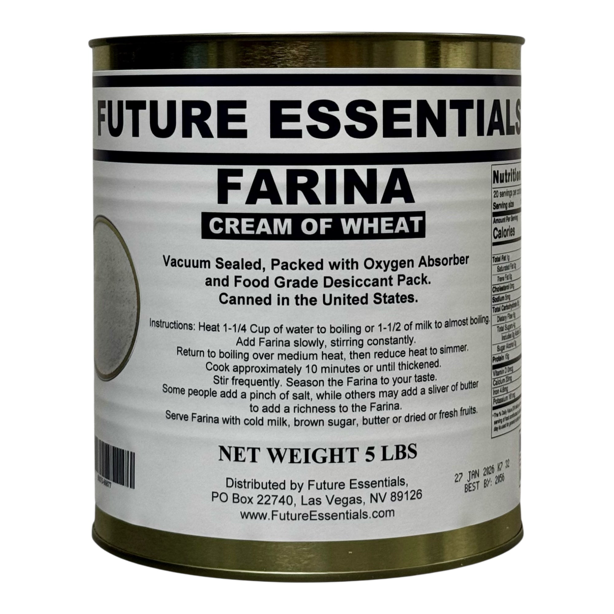 Future Essentials Farina Creamy Wheat Breakfast Cereal #10 Can