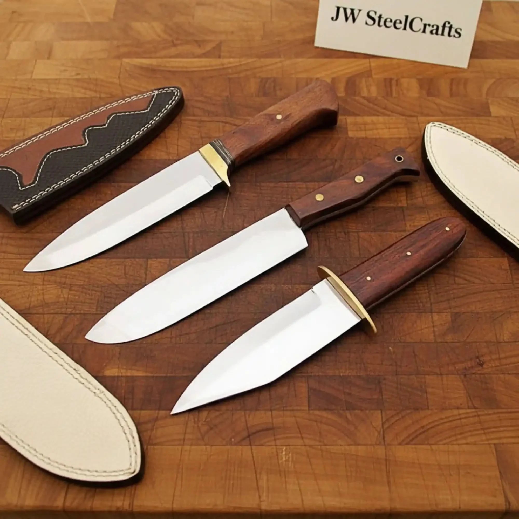 Handmade 3-Piece Chef Knife Set with Tali Wood Handles | Full Tang Kitchen Knife Collection