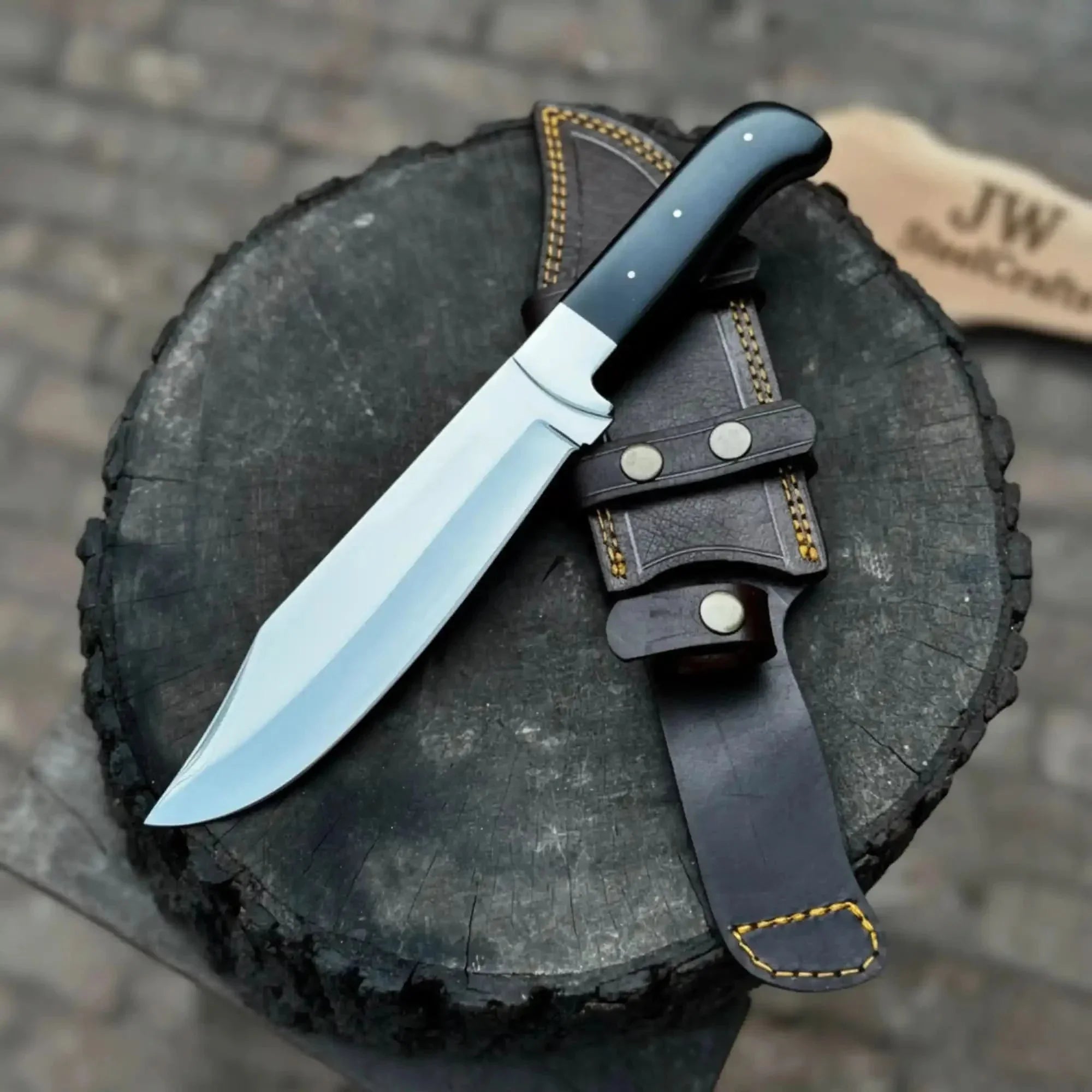 Handmade Shadow Edge Bushcraft Knife 10-Inch High Carbon Blackout Fixed Blade