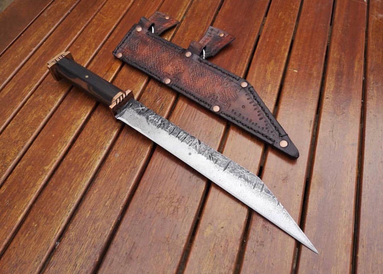 Custom Handmade Hand Forged 1095 Steel Viking Seax Knife with Rosewood Handle and Brass Guards - 12 inches by KBS Knives Store (SC)