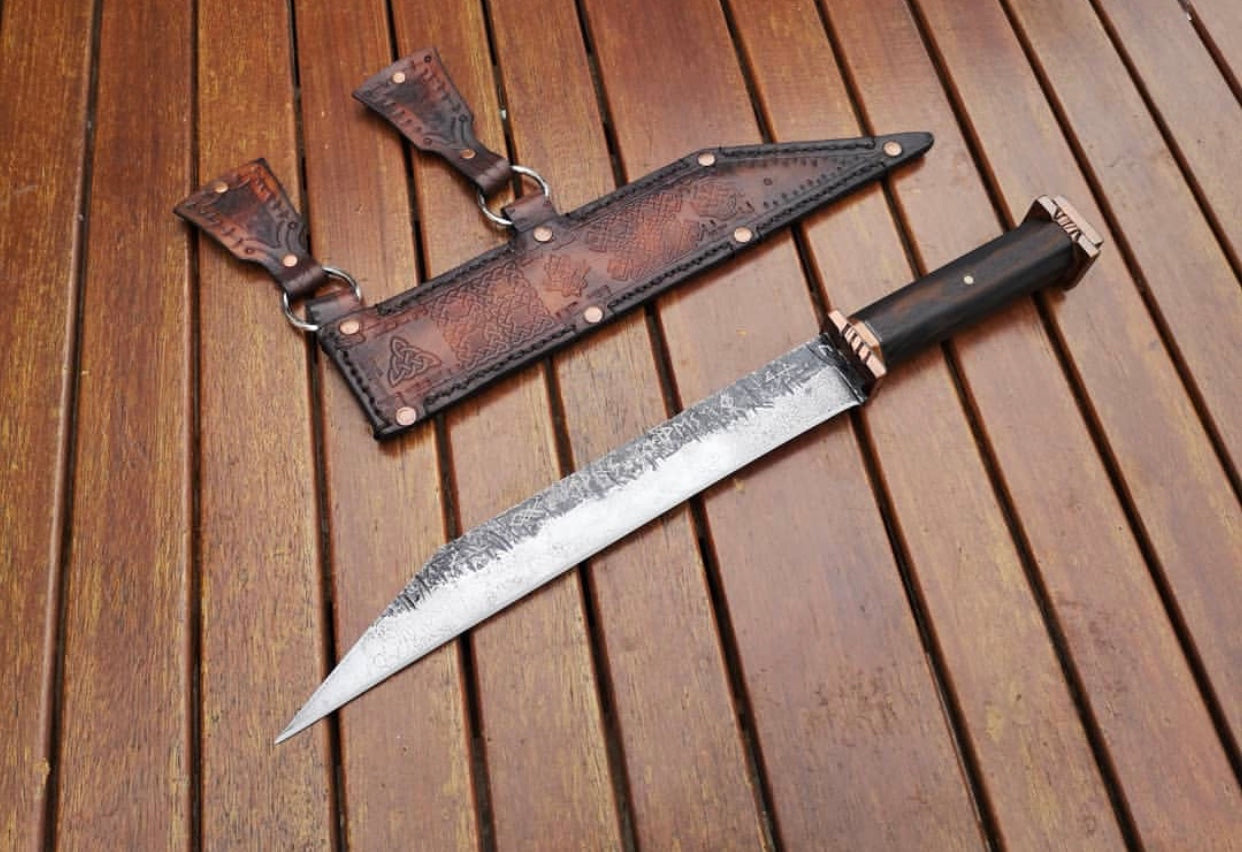 Custom Handmade Hand Forged 1095 Steel Viking Seax Knife with Rosewood Handle and Brass Guards - 12 inches by KBS Knives Store (SC)