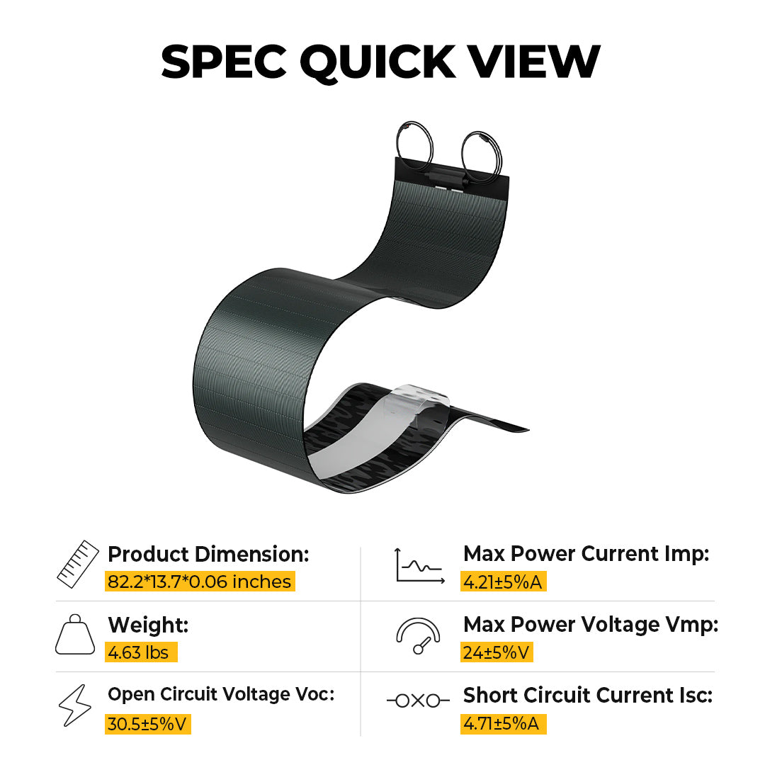 BougeRV Yuma 100W CIGS Thin-film Flexible Solar Panel with Tape (Long Version) (SC)