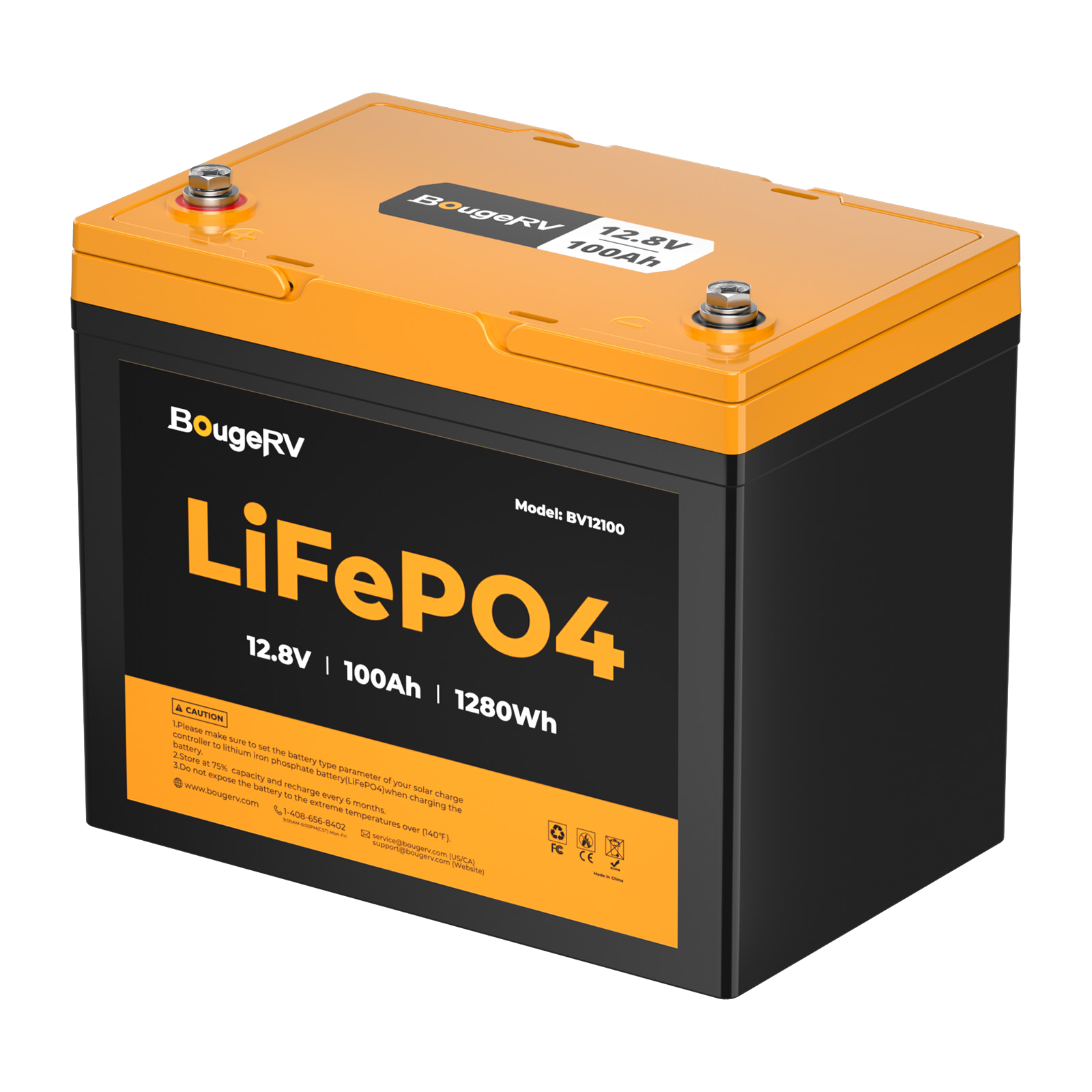 BougeRV 12V 1280Wh/100Ah LiFePO4 Battery