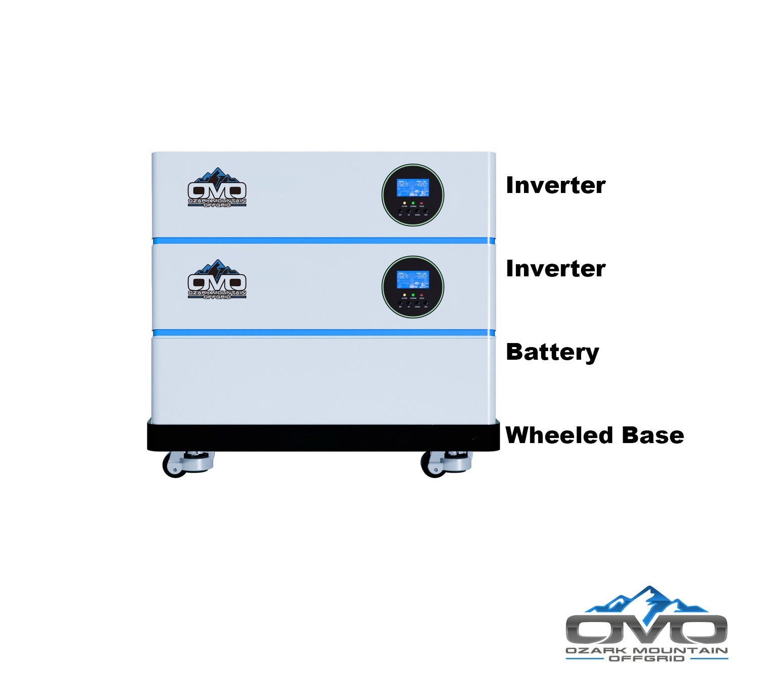 6KW OMO All-In-One Customizable Stacking Inverter/Battery System 120/240 11000W Total Inverter Output + 5.12K Lithium Battery + 6.6KW Solar Roof Mount (SC)