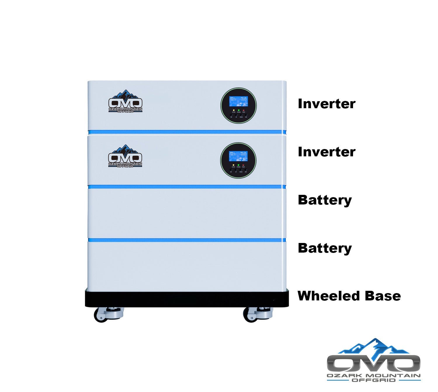 4.4KW OMO All-In-One Customizable Stacking Inverter/Battery System 120/240 11000W Total Inverter Output + 10.24K Lithium Battery + 4.4KW Solar Roof Mount (SC)