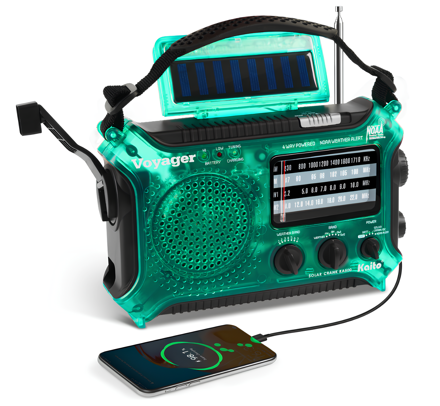 Kaito KA500 AM FM Shortwave Dynamo Solar Crank Emergency Weather Radio Green