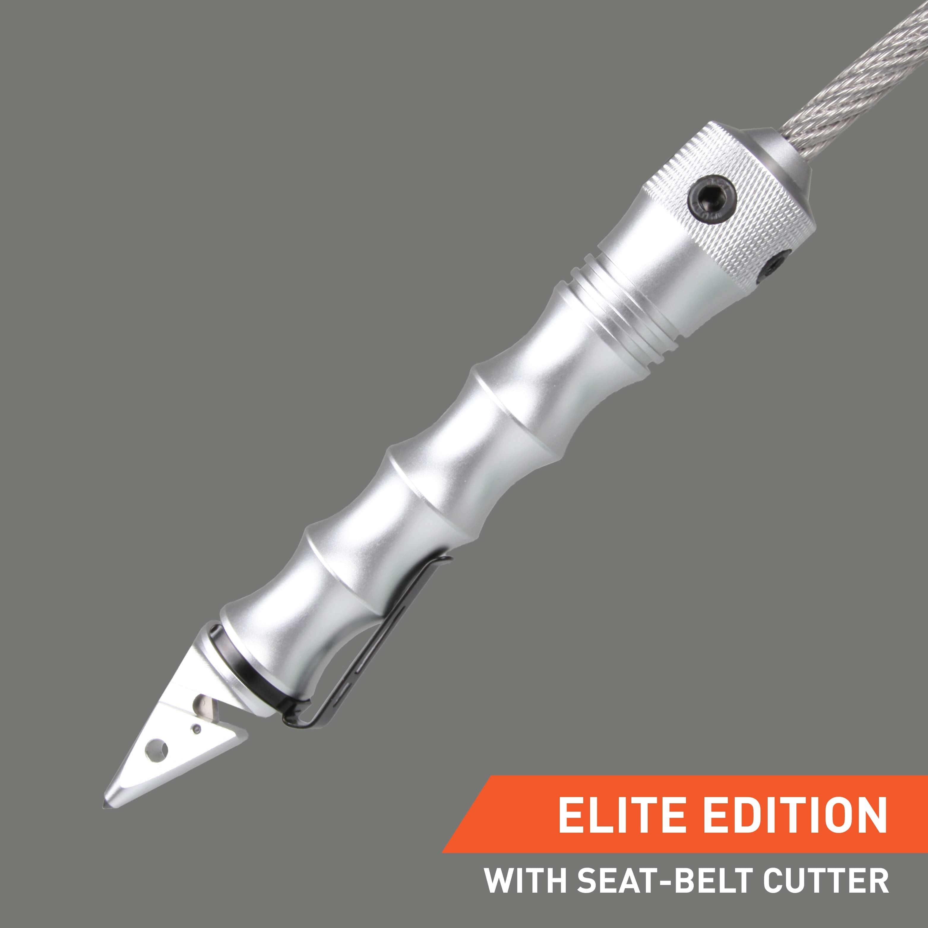 Stinger Whip Car Emergency Tool with Seat Belt Cutter and Window Breaker (Elite Edition, Platinum) (SC)