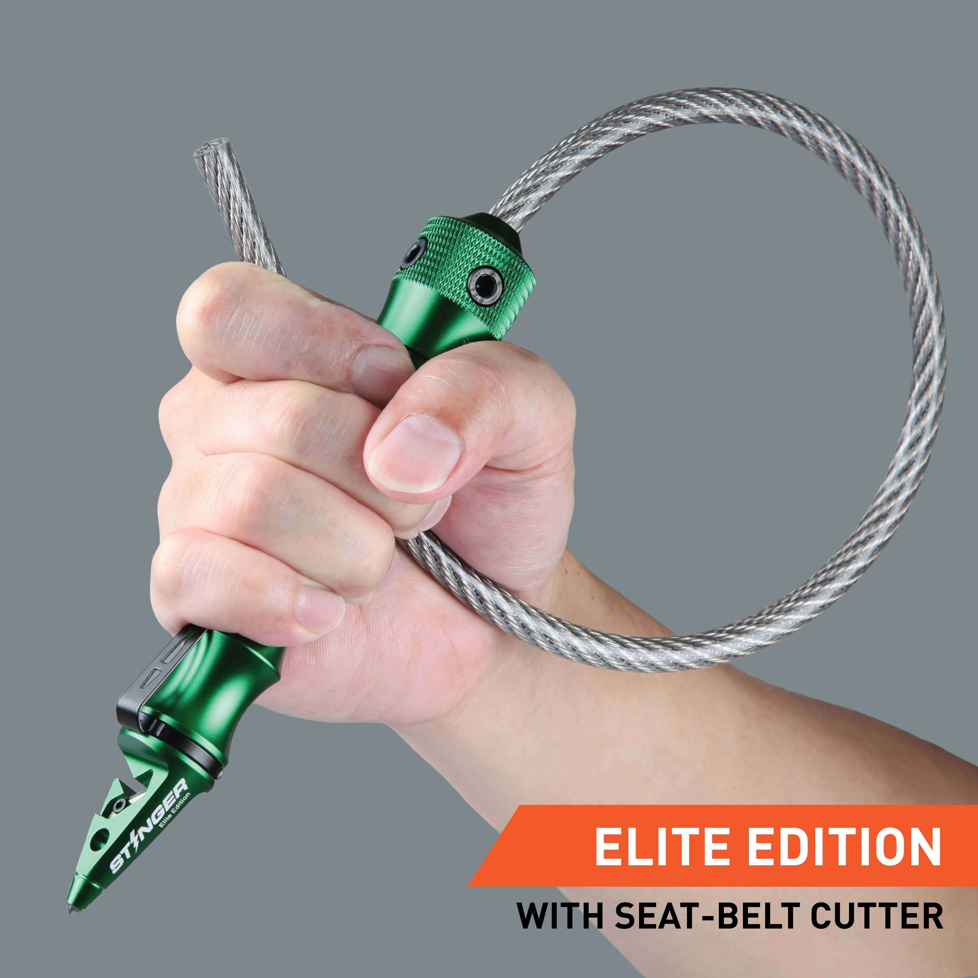 Stinger Whip Car Emergency Tool with Seat Belt Cutter and Window Breaker (Elite Edition, Green) (SC)