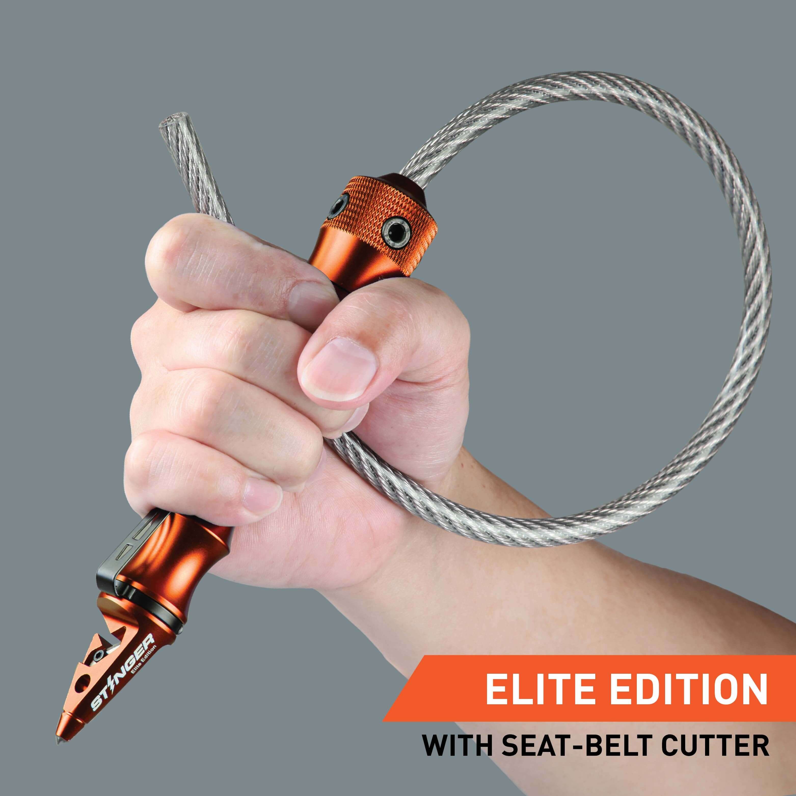 Stinger Whip Car Emergency Tool with Seat Belt Cutter and Window Breaker (Elite Edition, Orange) (SC)