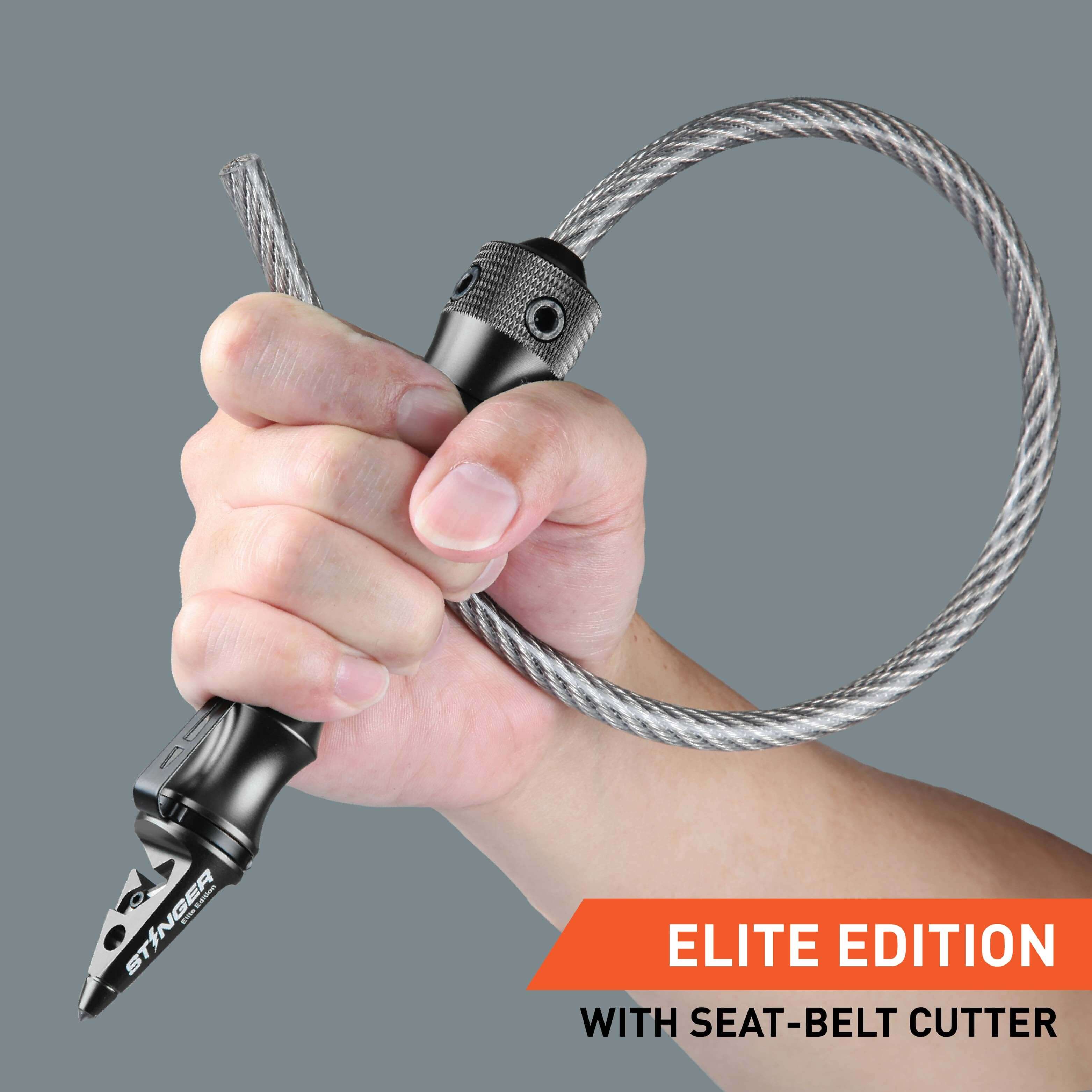 Stinger Whip Car Emergency Tool with Seat Belt Cutter and Window Breaker (Elite Edition, Black) (SC)