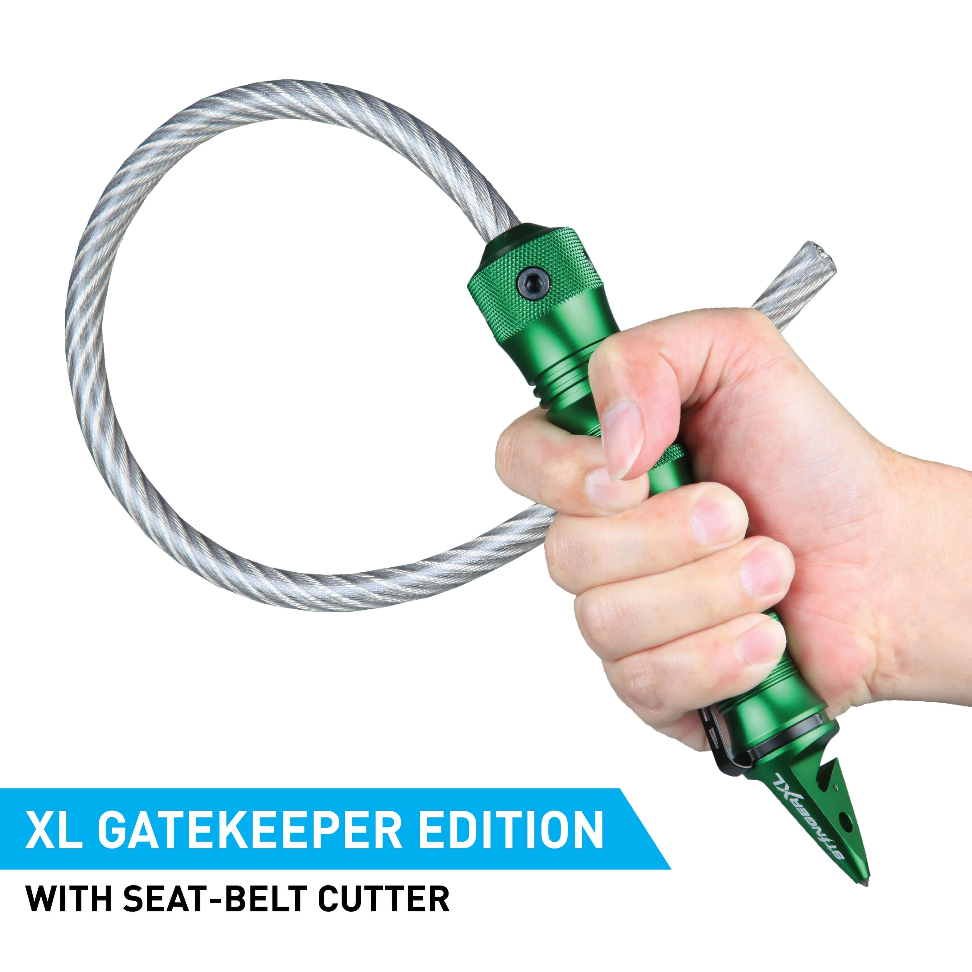 Stinger Whip Car Emergency Tool with Seat Belt Cutter and Window Breaker (XL Gatekeeper Edition, Green) (SC)