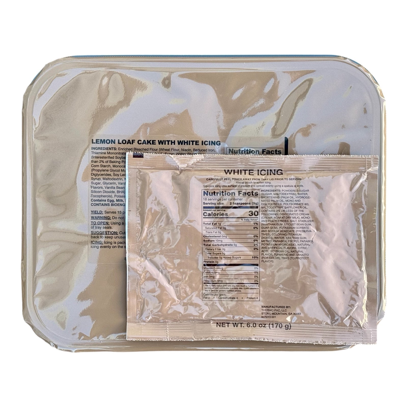 Military MRE Tray Pack, Lemon Loaf with White Icing, Ready to Eat (UGR Component) (SC)